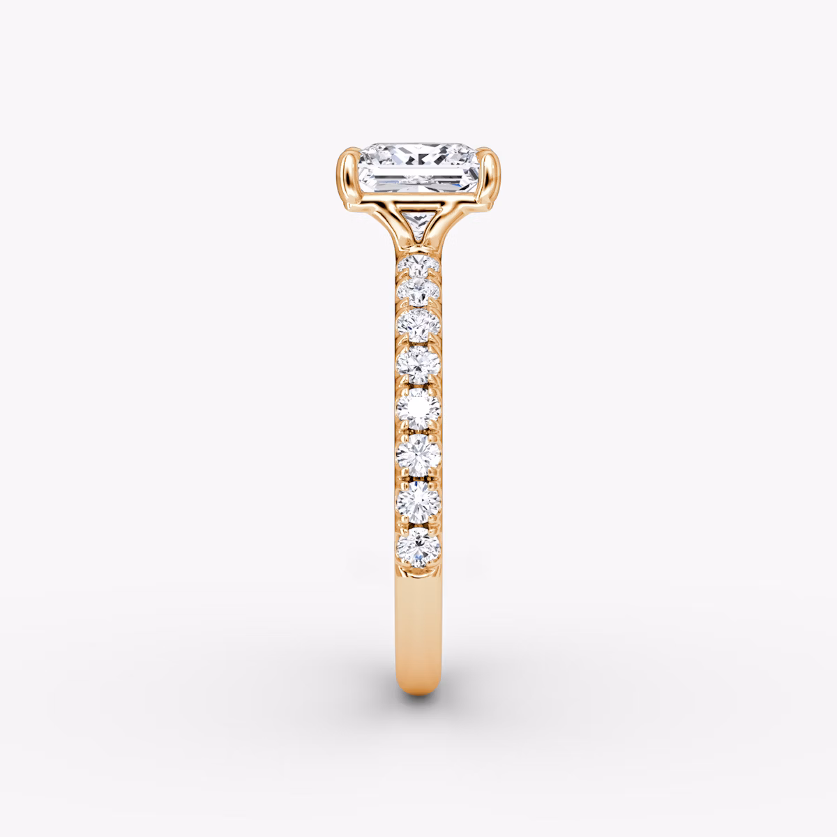 The Signature | Princess | 14k | Rose Gold | bandAccent: Pavé | bandWidth: large | hiddenHalo: no | diamondOrientation: vertical | caratWeight: other