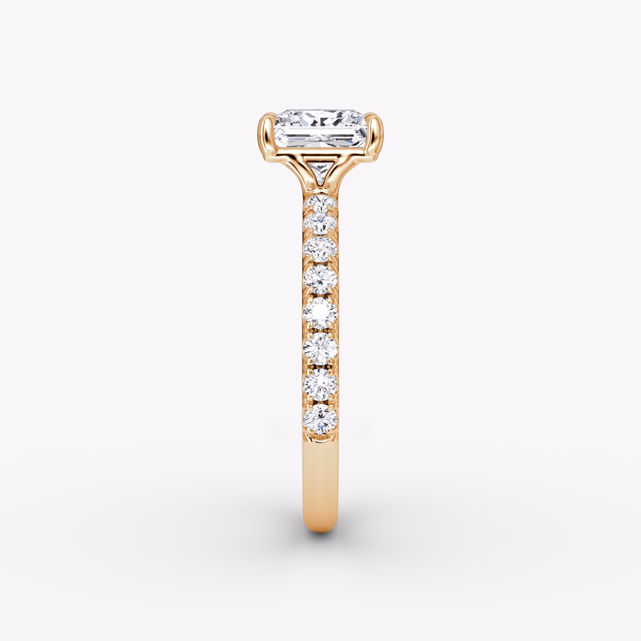 The Signature | Princess | 14k | Rose Gold | bandAccent: Pavé | bandWidth: large | hiddenHalo: no | diamondOrientation: vertical | caratWeight: other