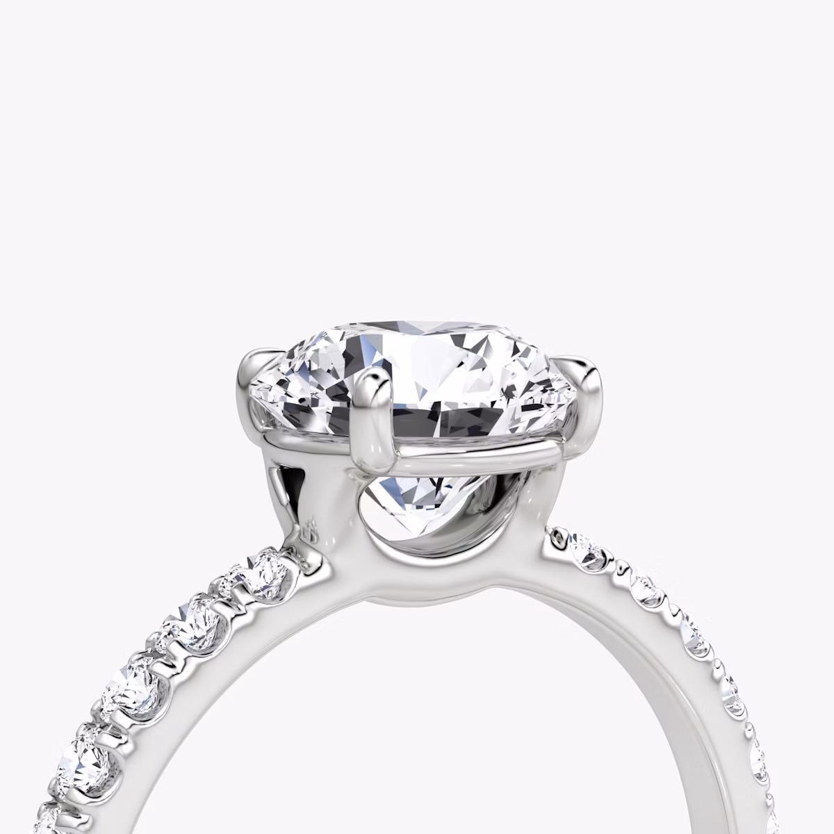 The Signature | Round Brilliant | Platinum | bandAccent: Pavé | bandWidth: large | caratWeight: 1.0ct | hiddenHalo: no | diamondOrientation: vertical