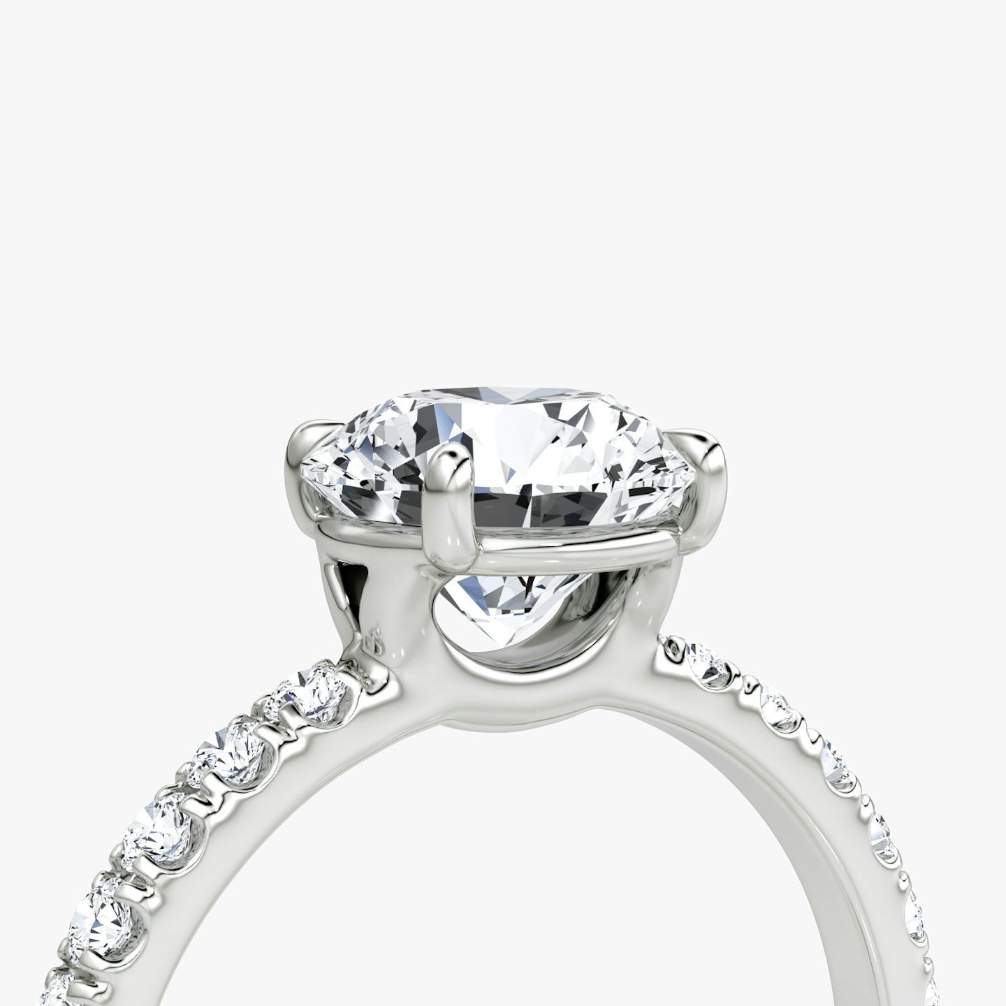The Signature | Round Brilliant | 18k | White Gold | bandAccent: Pavé | bandWidth: large | caratWeight: 1.0ct | hiddenHalo: no | diamondOrientation: vertical