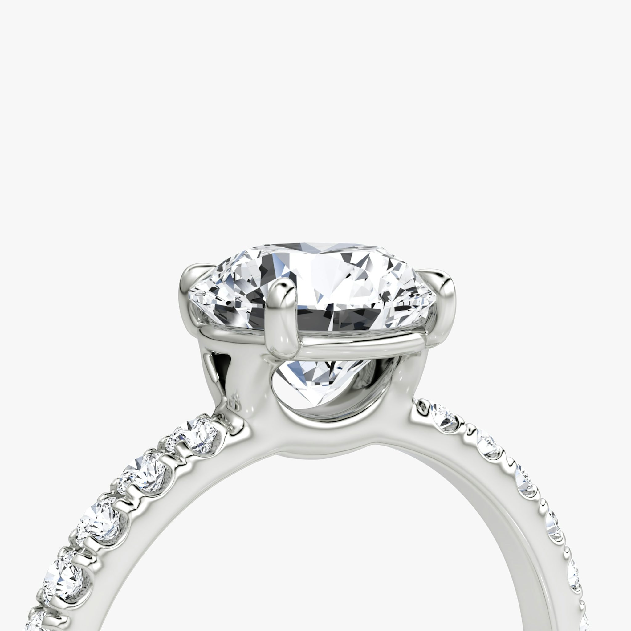 The Signature | Round Brilliant | 18k | White Gold | bandAccent: Pavé | bandWidth: large | caratWeight: 1.0ct | hiddenHalo: no | diamondOrientation: horizontal