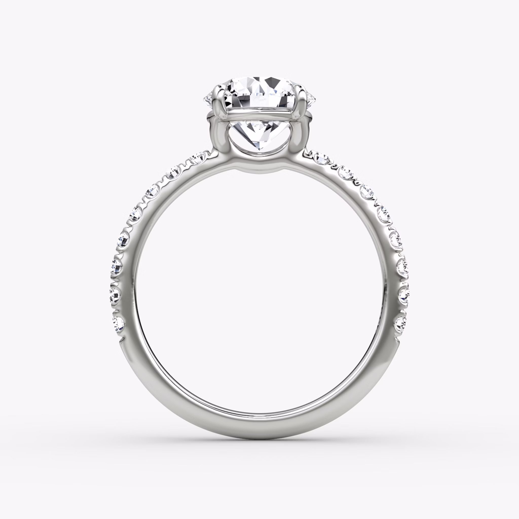 The Signature | Round Brilliant | 18k | White Gold | bandAccent: Pavé | bandWidth: large | caratWeight: 1.0ct | hiddenHalo: no | diamondOrientation: horizontal