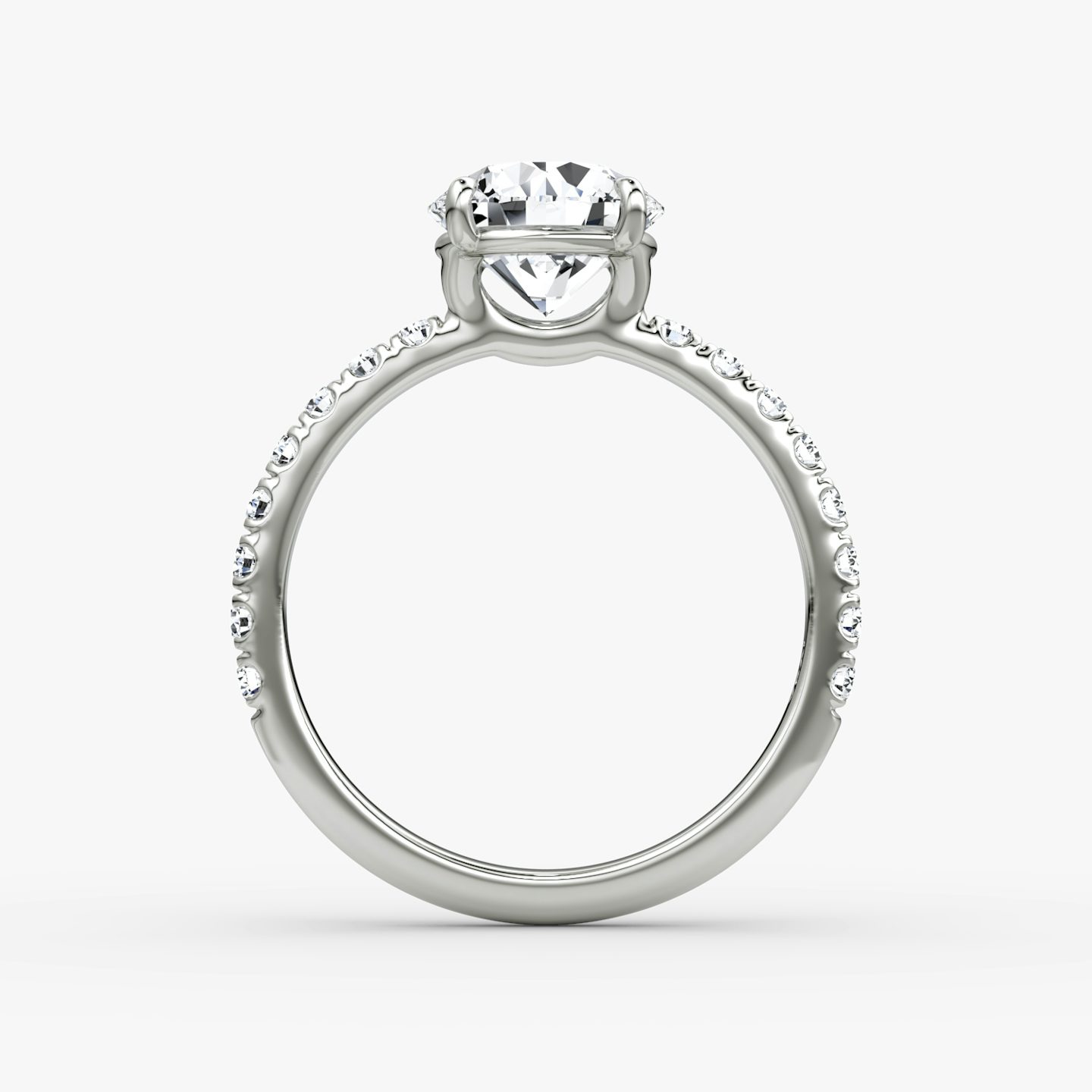 The Signature | Round Brilliant | 18k | White Gold | bandAccent: Pavé | bandWidth: large | caratWeight: 1.0ct | hiddenHalo: no | diamondOrientation: vertical