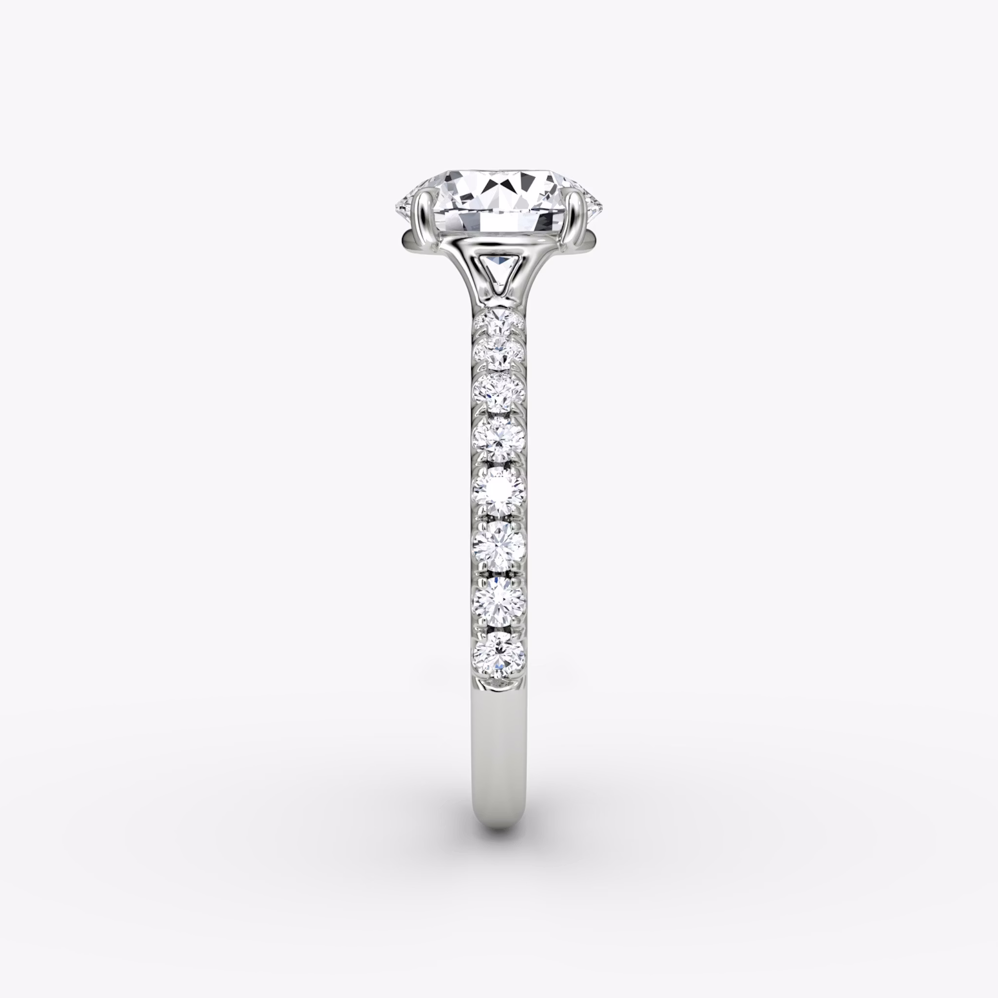 The Signature | Round Brilliant | 18k | White Gold | bandAccent: Pavé | bandWidth: large | caratWeight: 1.0ct | hiddenHalo: no | diamondOrientation: horizontal