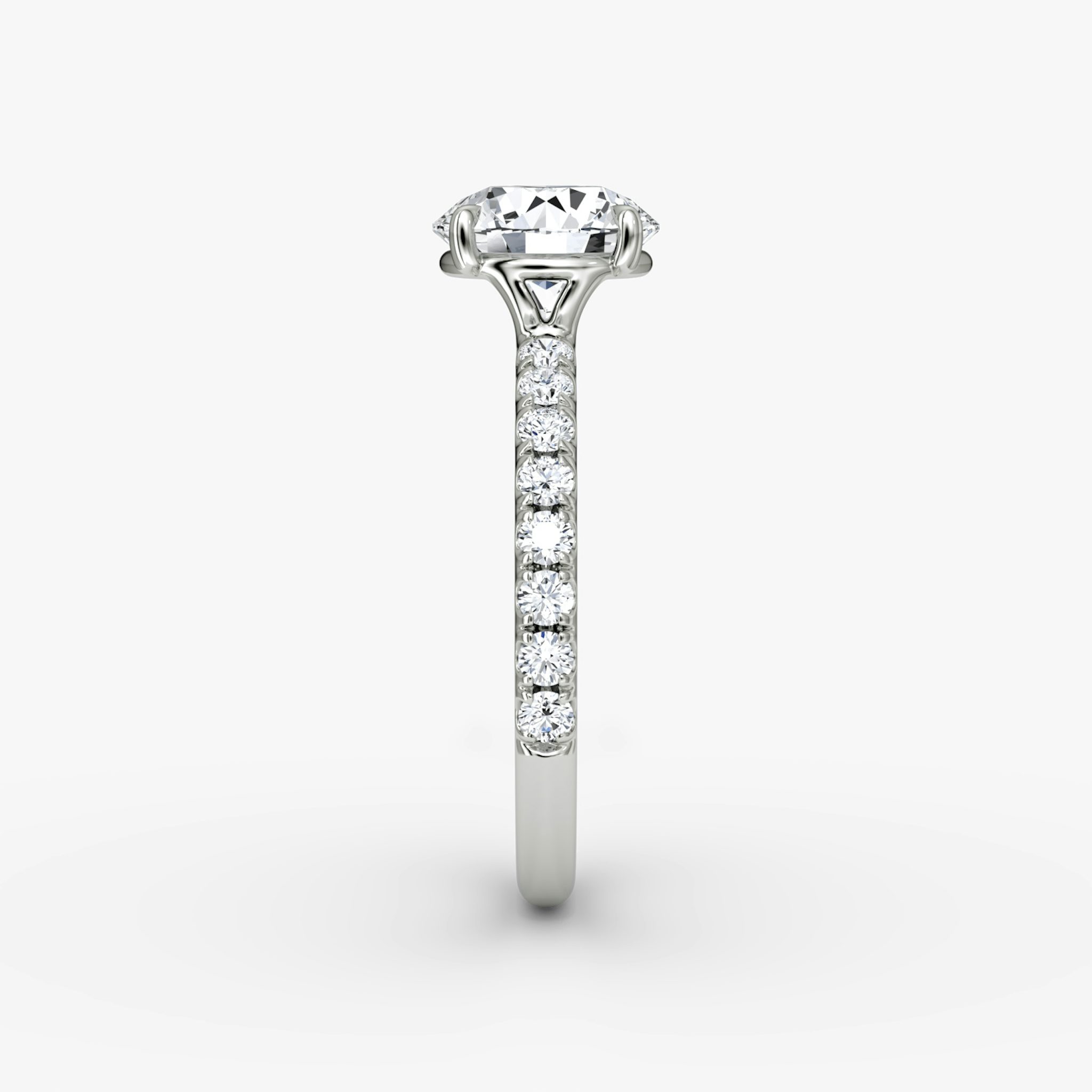 The Signature | Round Brilliant | 18k | White Gold | bandAccent: Pavé | bandWidth: large | caratWeight: 1.0ct | hiddenHalo: no | diamondOrientation: horizontal