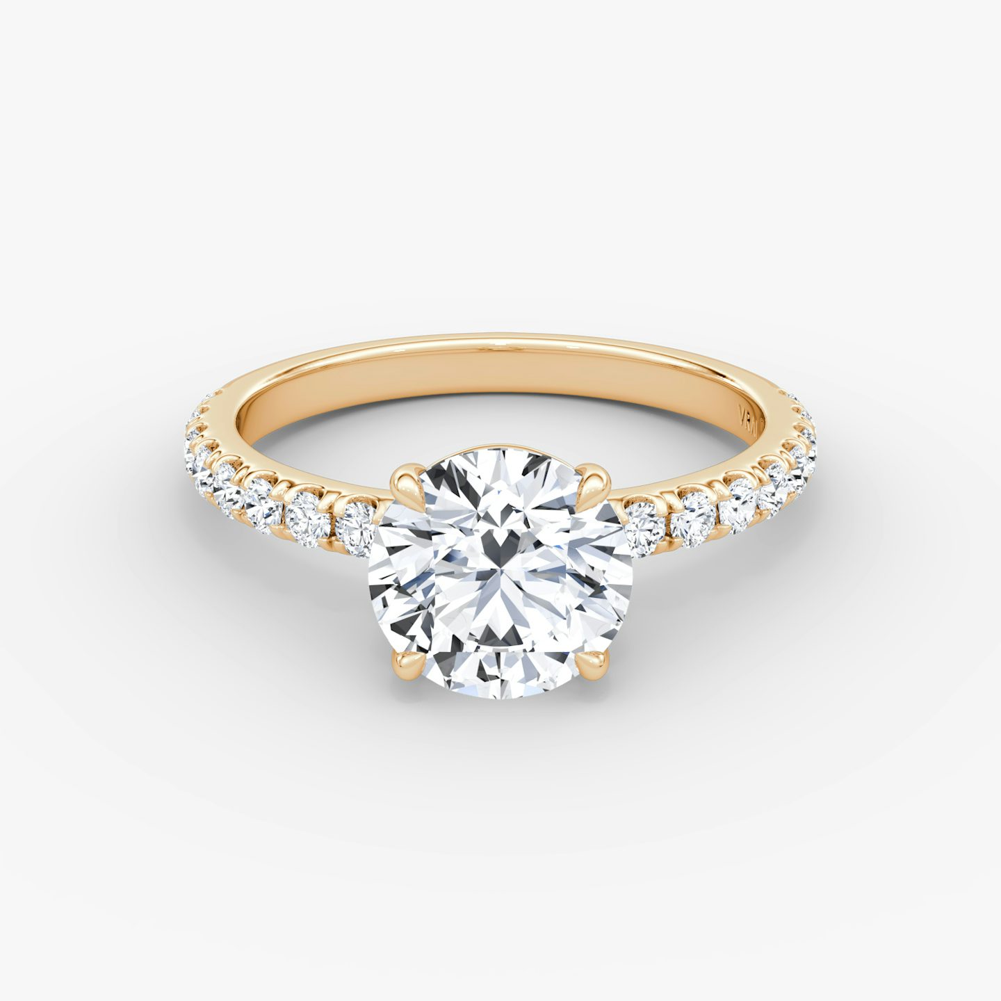 The Signature | Round Brilliant | 14k | Rose Gold | bandAccent: Pavé | bandWidth: large | caratWeight: 1.0ct | hiddenHalo: no | diamondOrientation: vertical