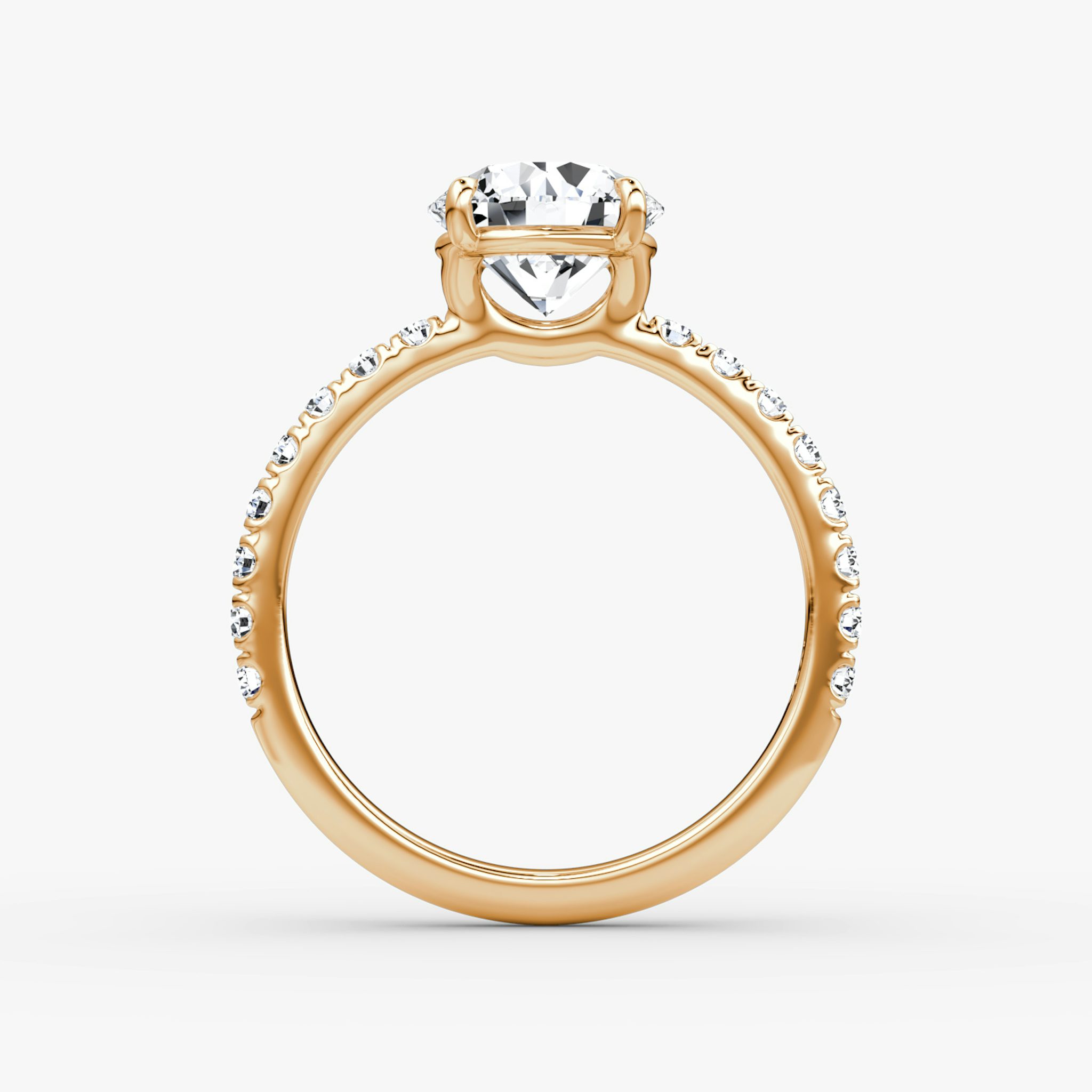 The Signature | Round Brilliant | 14k | Rose Gold | bandAccent: Pavé | bandWidth: large | caratWeight: other | hiddenHalo: no | diamondOrientation: vertical