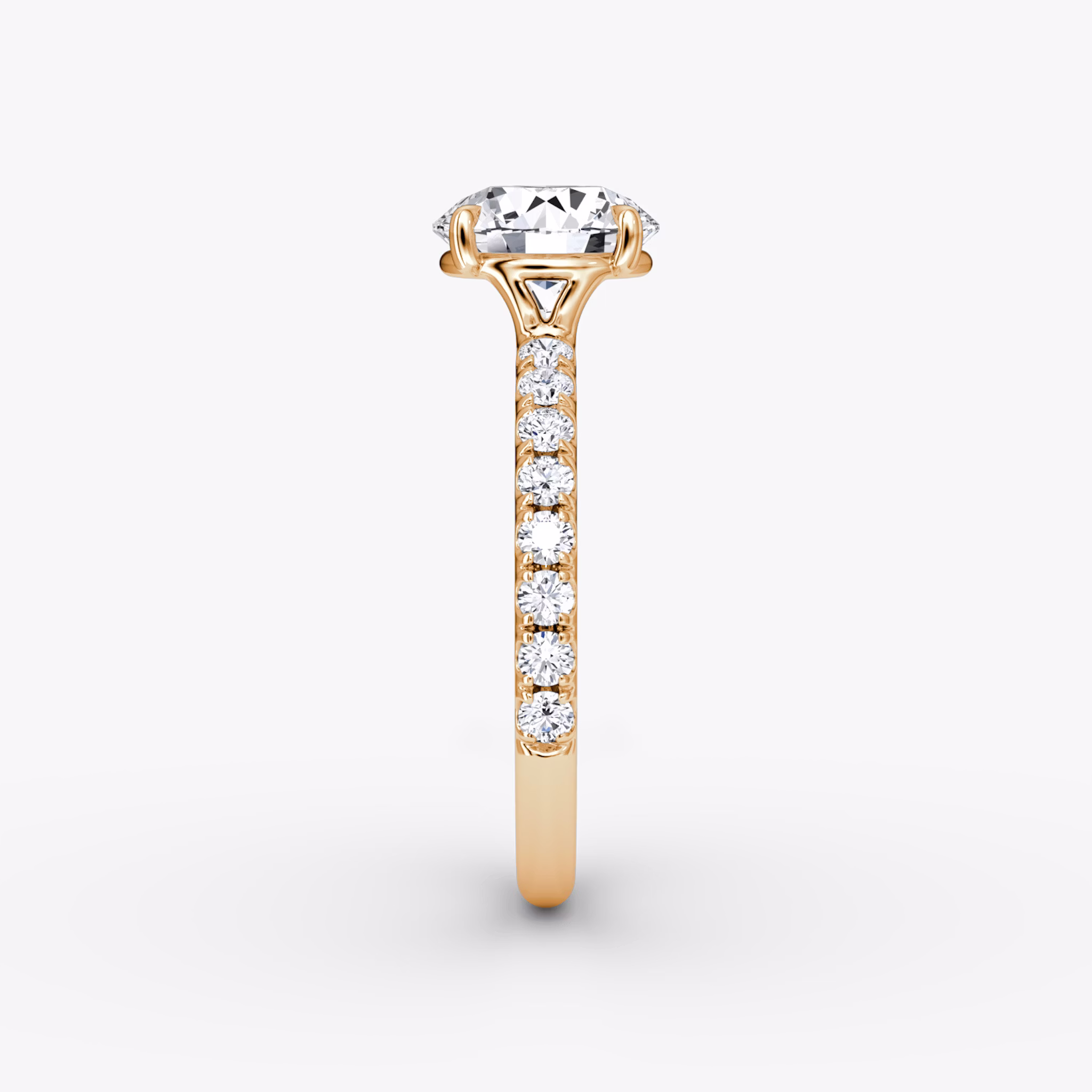 The Signature | Round Brilliant | 14k | Rose Gold | bandAccent: Pavé | bandWidth: large | caratWeight: other | hiddenHalo: no | diamondOrientation: vertical