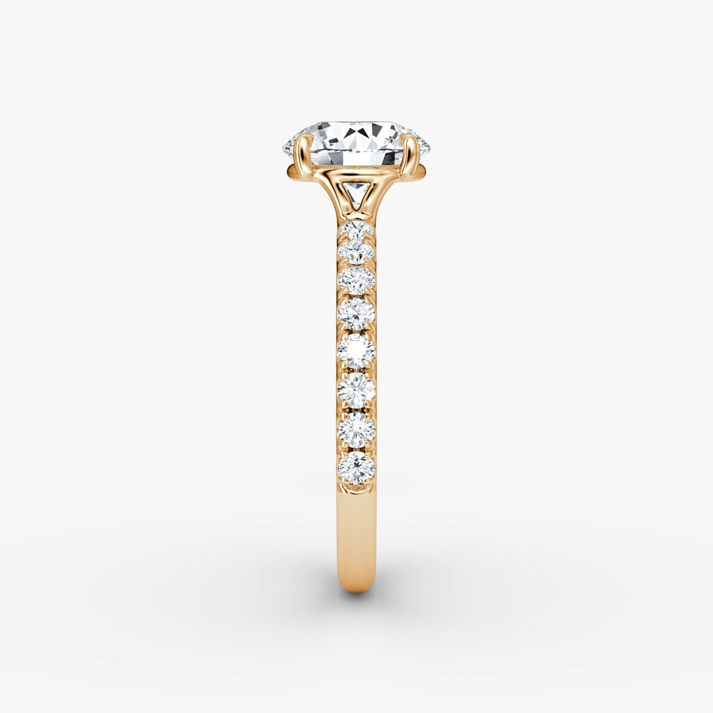 The Signature | Round Brilliant | 14k | Rose Gold | bandAccent: Pavé | bandWidth: large | caratWeight: 1.0ct | hiddenHalo: no | diamondOrientation: vertical