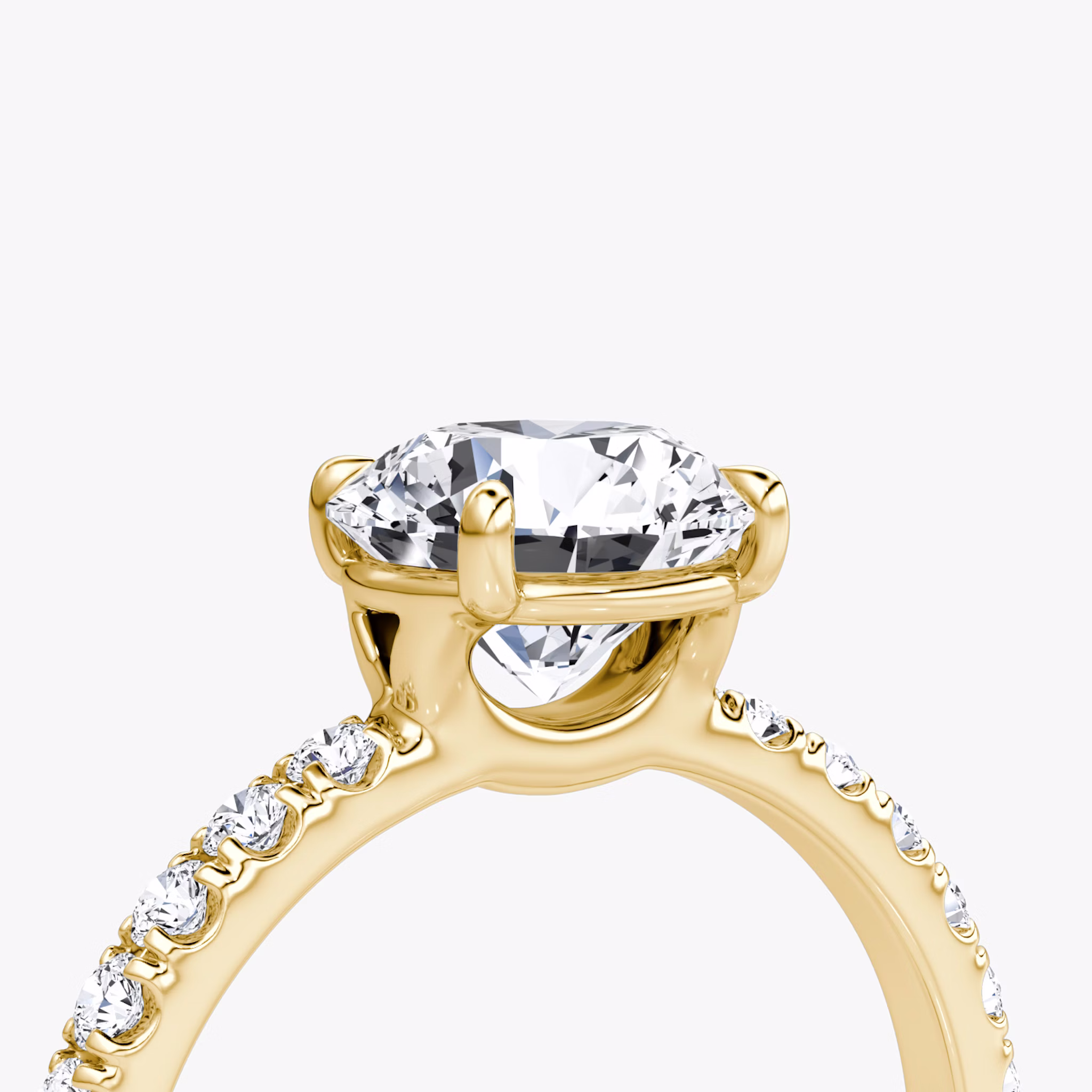 The Signature | Round Brilliant | 18k | Yellow Gold | bandAccent: Pavé | bandWidth: large | caratWeight: other | hiddenHalo: no | diamondOrientation: vertical