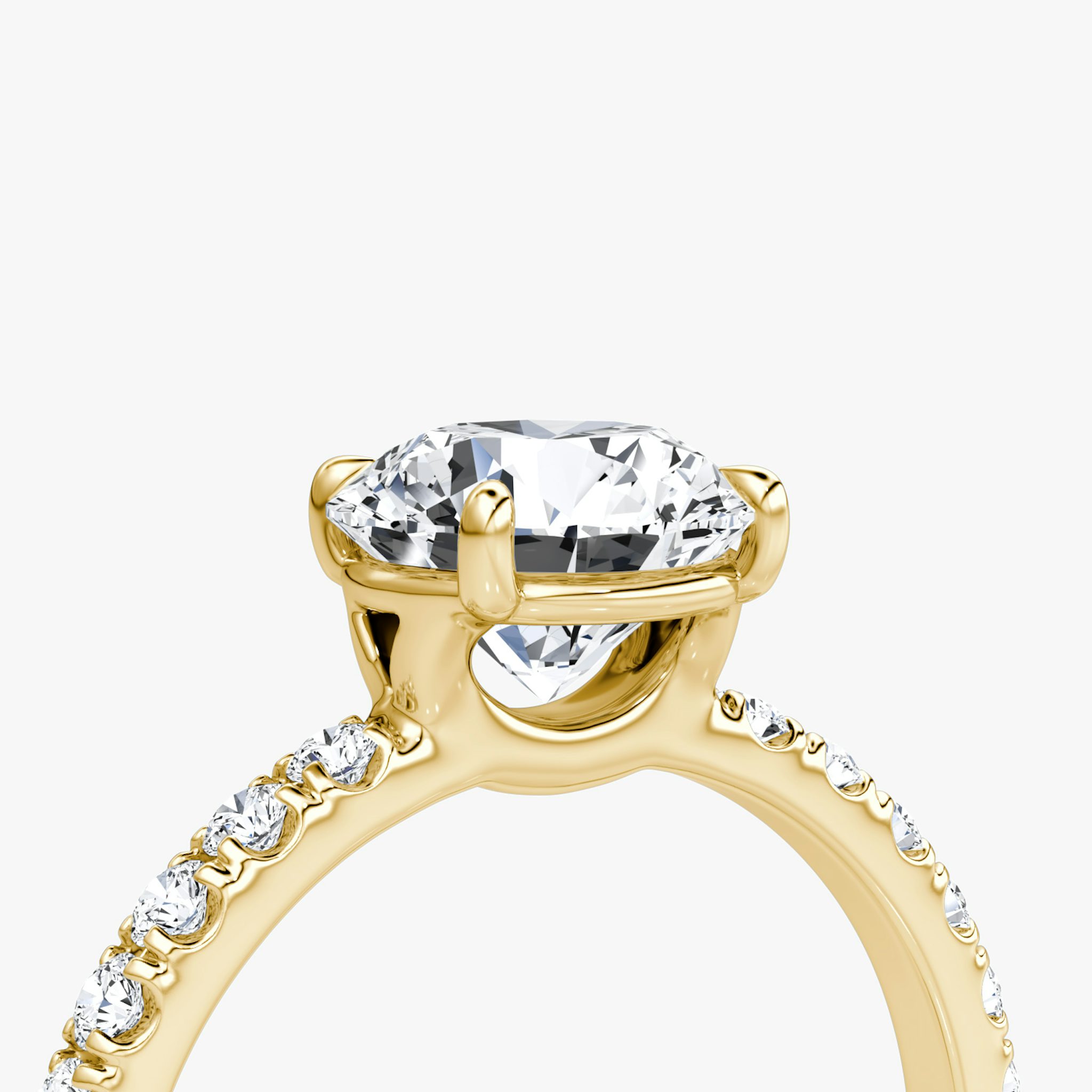 The Signature | Round Brilliant | 18k | Yellow Gold | bandAccent: Pavé | bandWidth: large | caratWeight: other | hiddenHalo: no | diamondOrientation: vertical