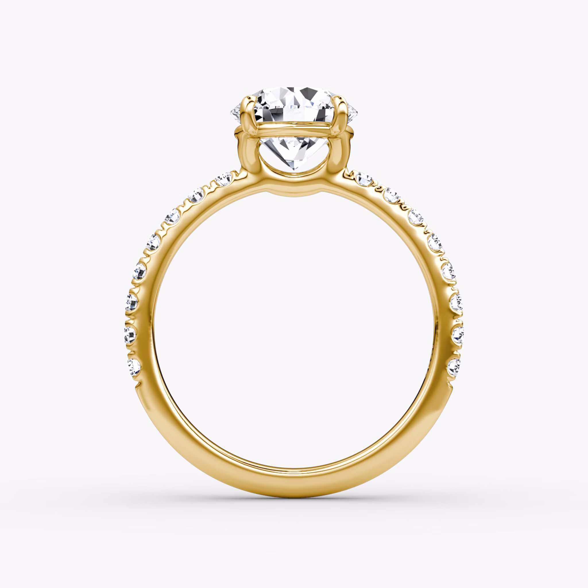 The Signature | Round Brilliant | 18k | Yellow Gold | bandAccent: Pavé | bandWidth: large | caratWeight: other | hiddenHalo: no | diamondOrientation: vertical
