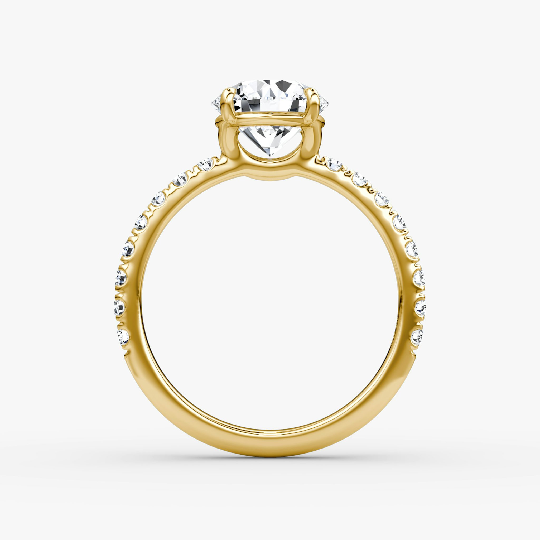 The Signature | Round Brilliant | 18k | Yellow Gold | bandAccent: Pavé | bandWidth: large | caratWeight: other | hiddenHalo: no | diamondOrientation: vertical