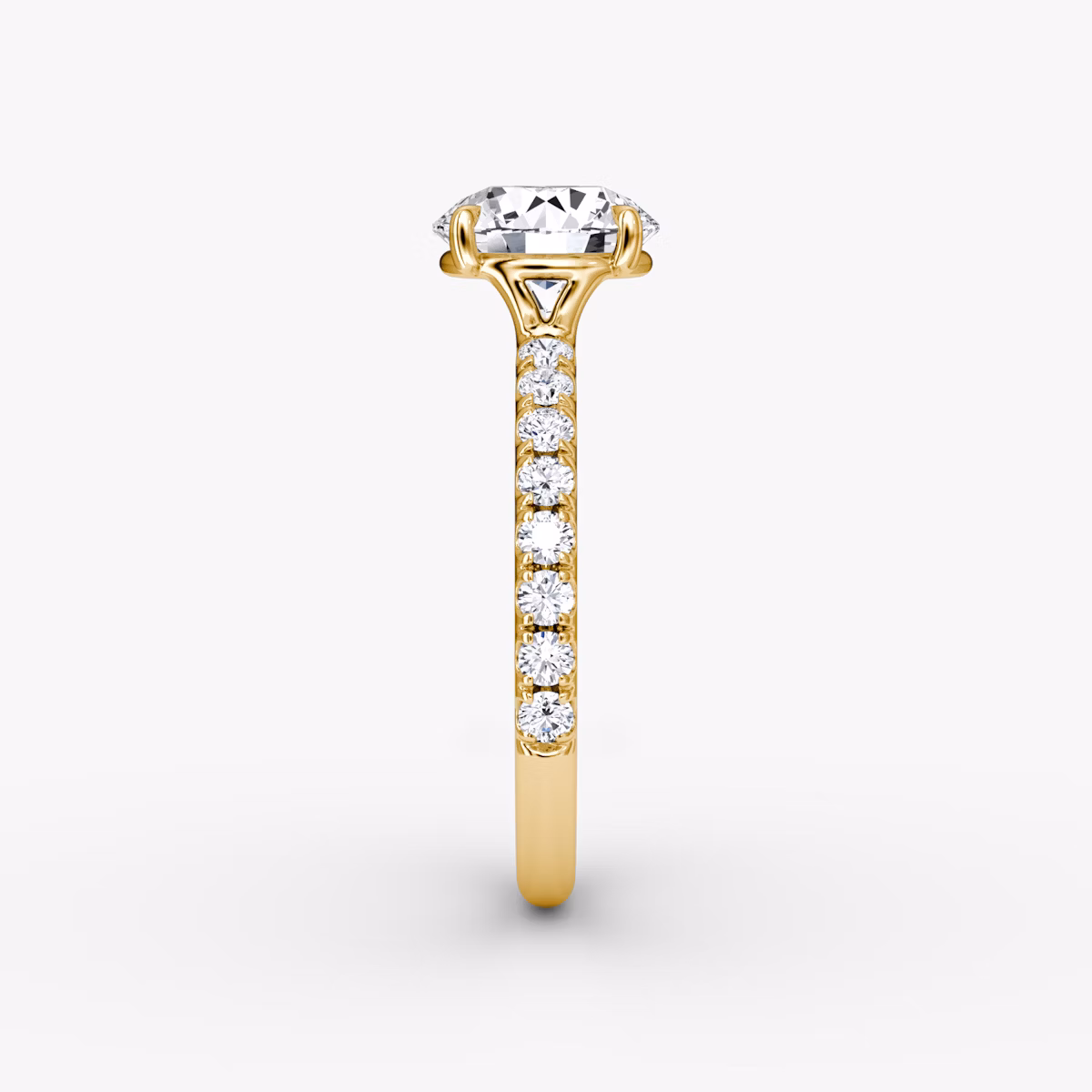 The Signature | Round Brilliant | 18k | Yellow Gold | bandAccent: Pavé | bandWidth: large | caratWeight: other | hiddenHalo: no | diamondOrientation: vertical