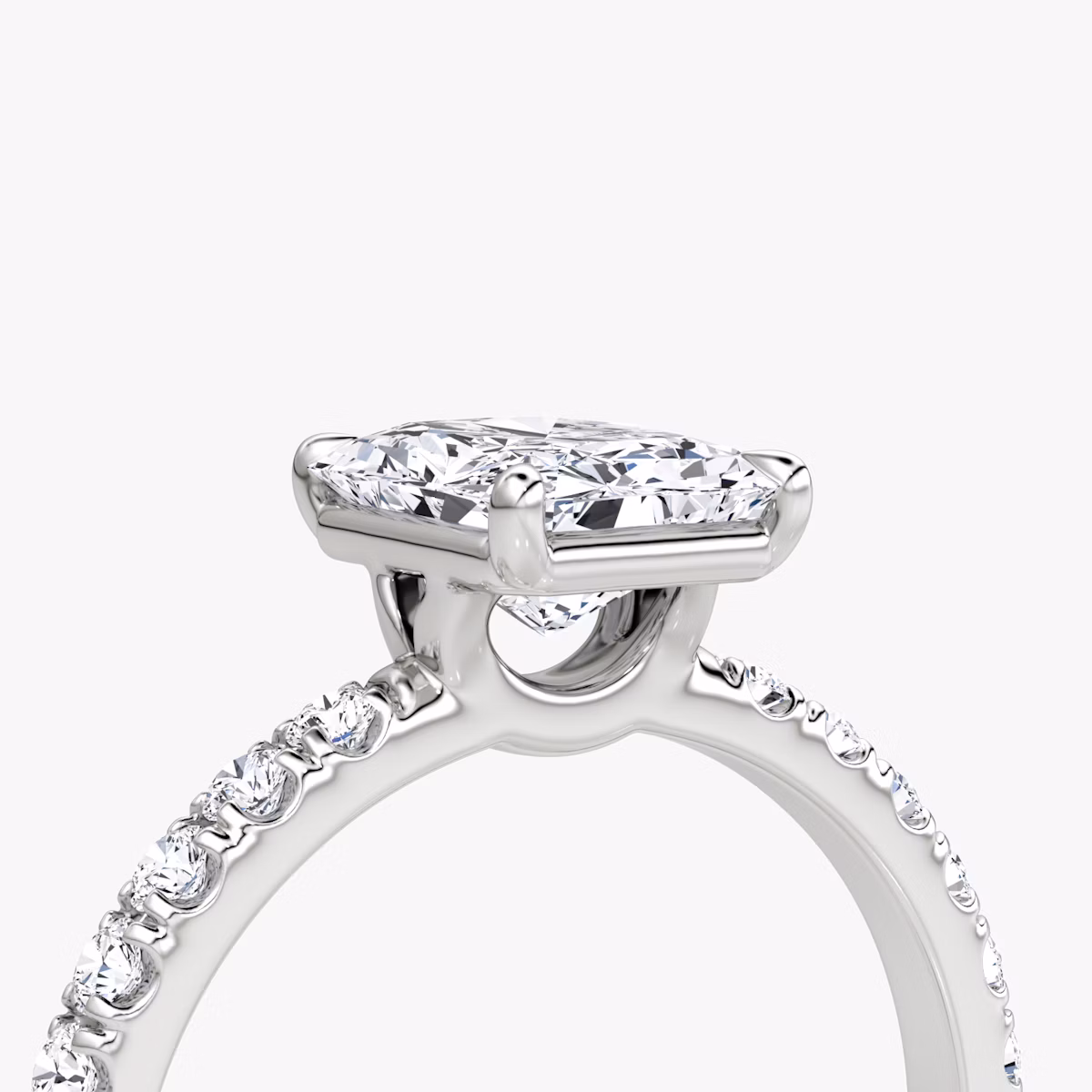 The Signature | Radiant | 18k | White Gold | bandAccent: Pavé | bandWidth: large | hiddenHalo: no | diamondOrientation: vertical | caratWeight: other