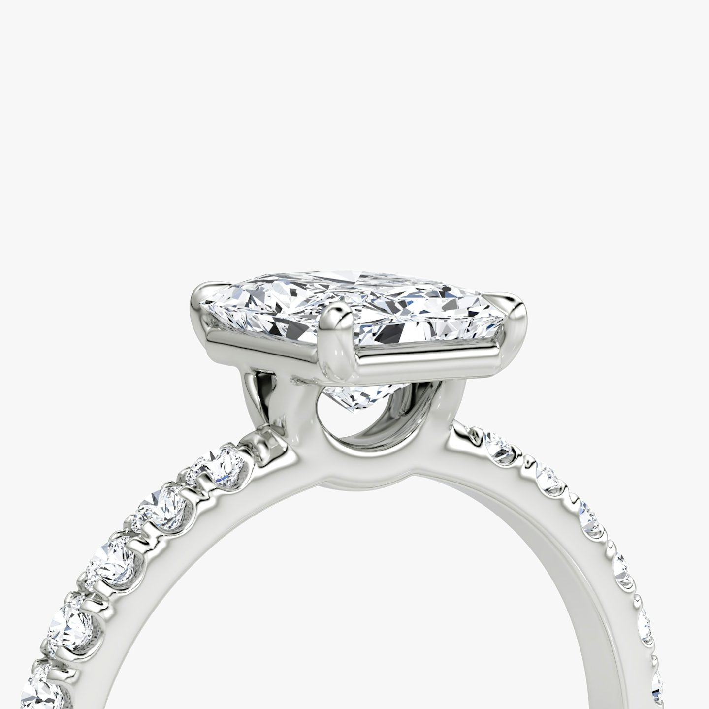 The Signature | Radiant | 18k | White Gold | bandAccent: Pavé | bandWidth: large | hiddenHalo: no | diamondOrientation: vertical | caratWeight: other