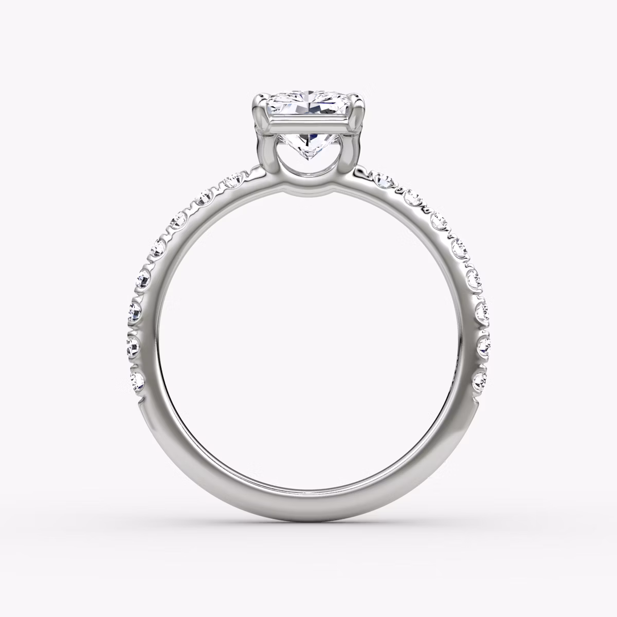 The Signature | Radiant | 18k | White Gold | bandAccent: Pavé | bandWidth: large | hiddenHalo: no | diamondOrientation: vertical | caratWeight: other