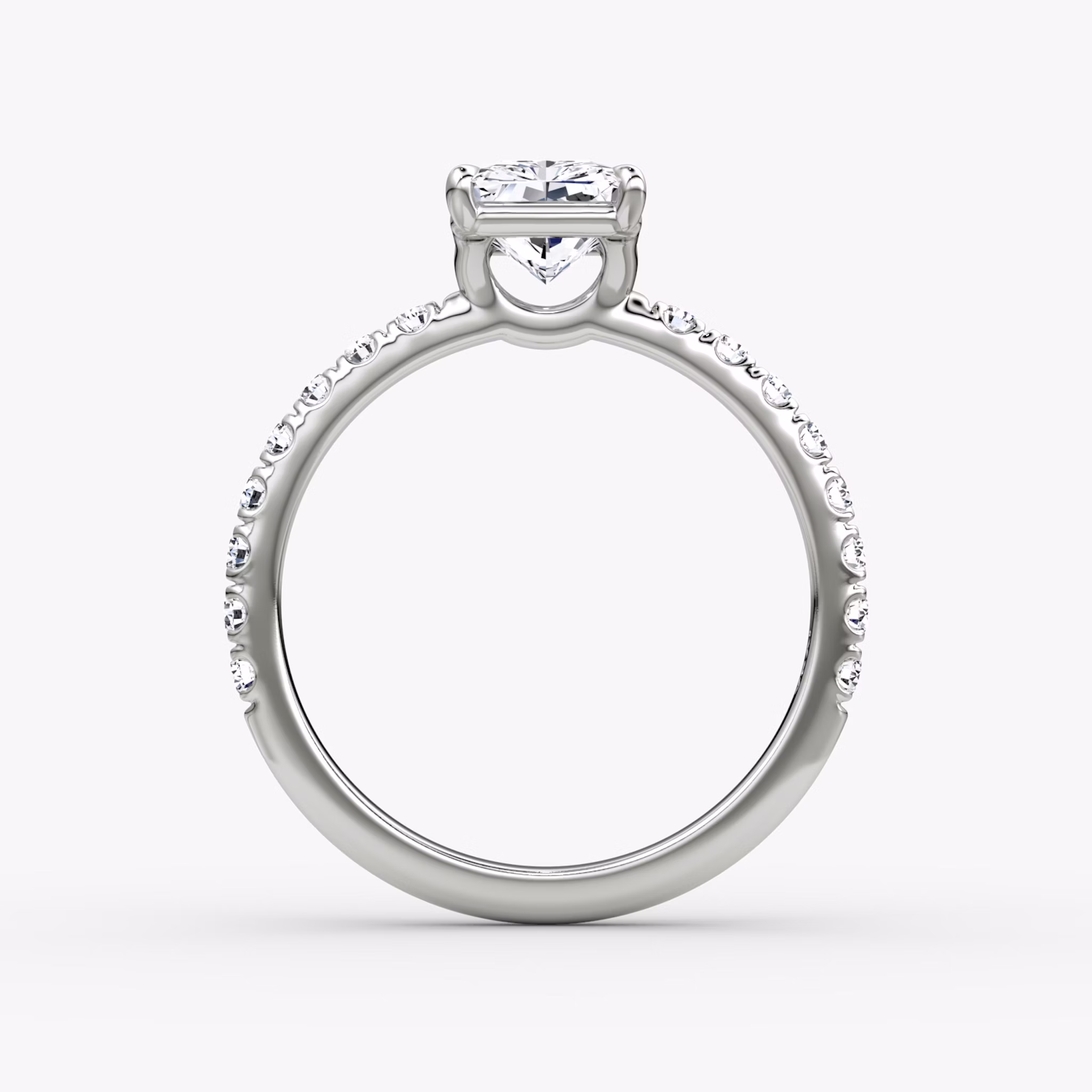 The Signature | Radiant | 18k | White Gold | bandAccent: Pavé | bandWidth: large | hiddenHalo: no | diamondOrientation: vertical | caratWeight: other