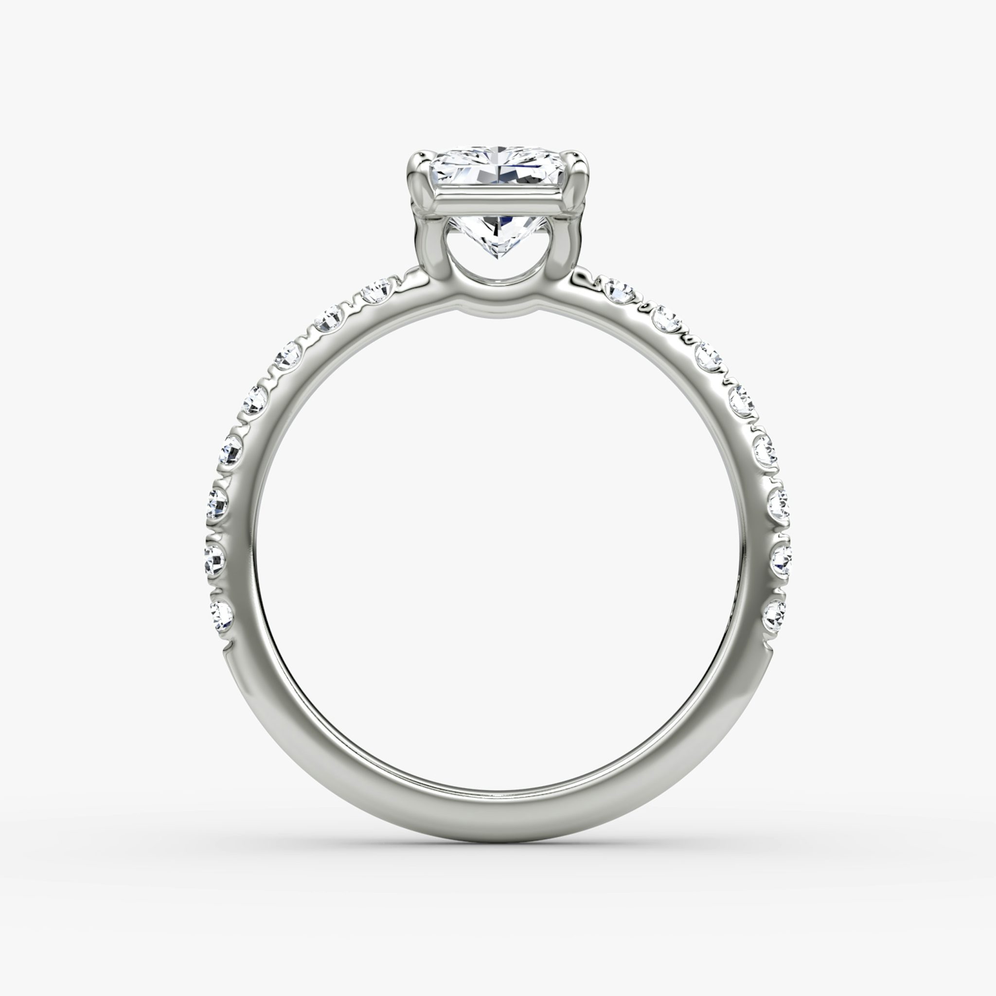 The Signature | Radiant | 18k | White Gold | bandAccent: Pavé | bandWidth: large | hiddenHalo: no | diamondOrientation: vertical | caratWeight: other