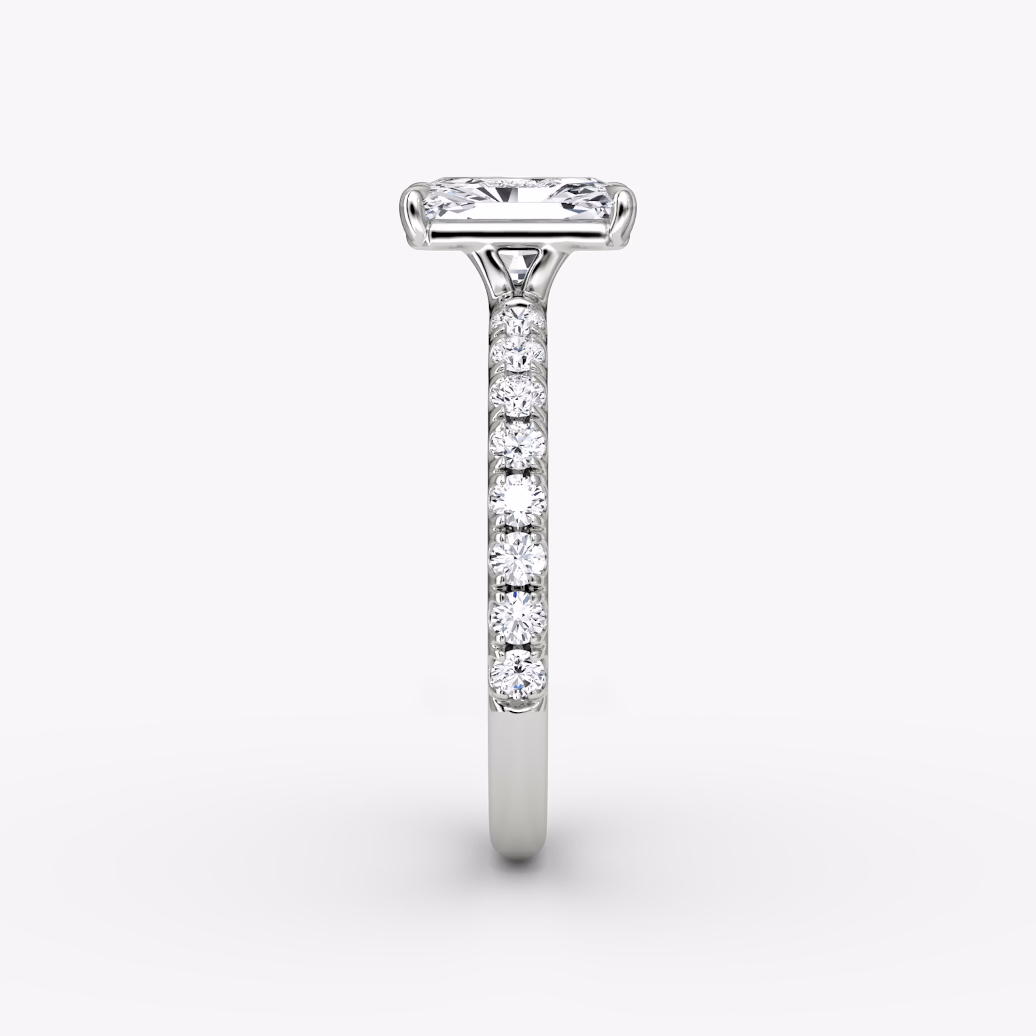 The Signature | Radiant | 18k | White Gold | bandAccent: Pavé | bandWidth: large | hiddenHalo: no | diamondOrientation: vertical | caratWeight: other