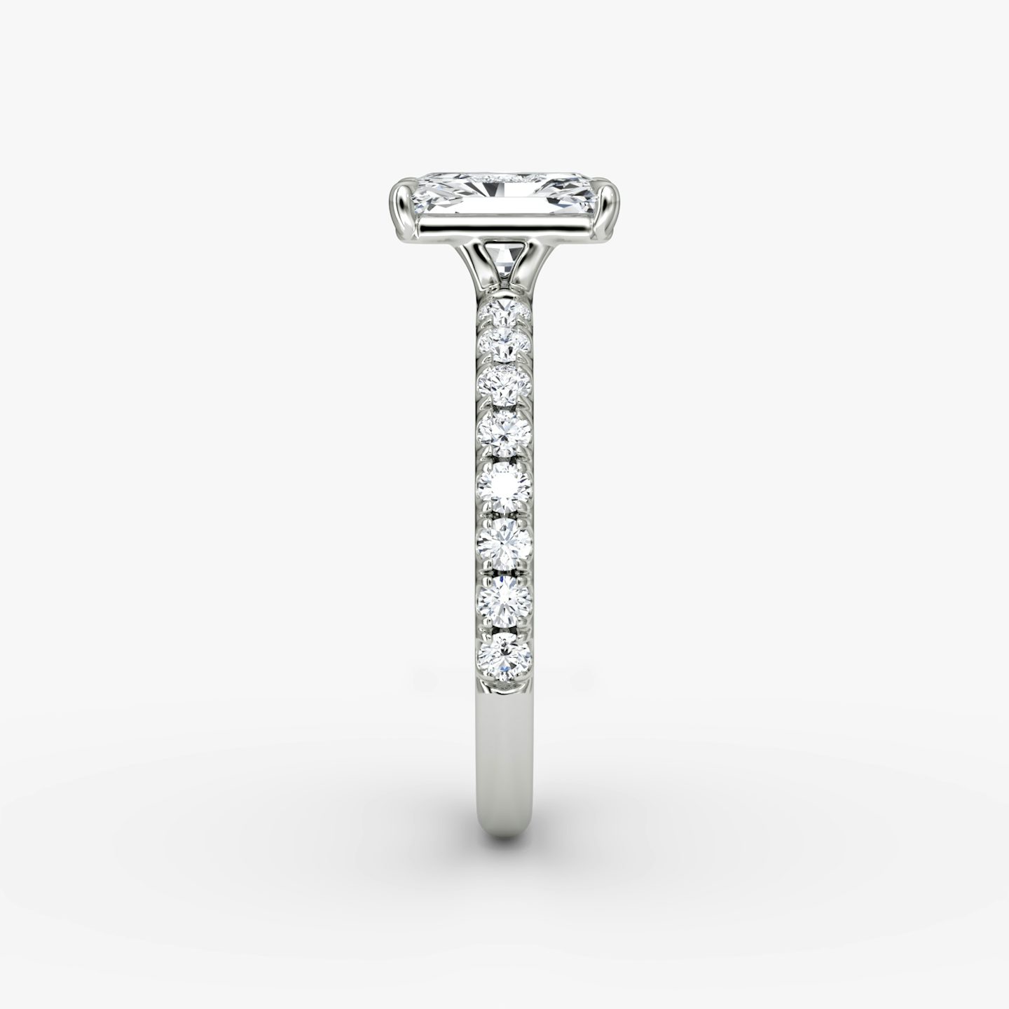The Signature | Radiant | 18k | White Gold | bandAccent: Pavé | bandWidth: large | hiddenHalo: no | diamondOrientation: vertical | caratWeight: other
