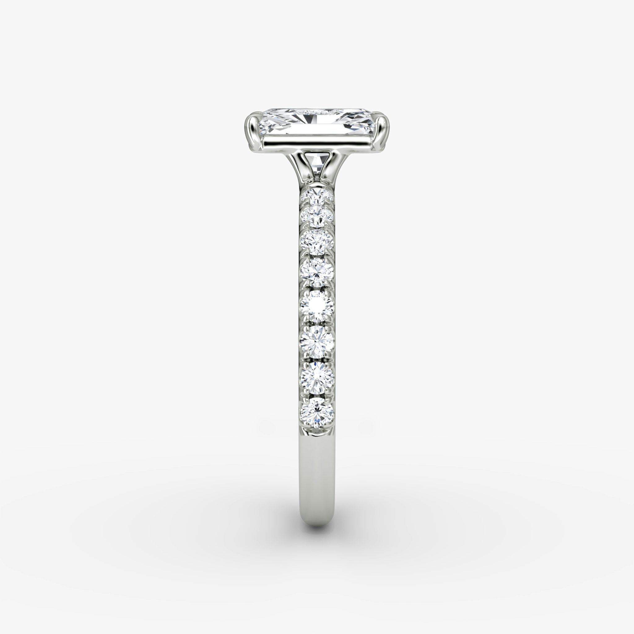 The Signature | Radiant | 18k | White Gold | bandAccent: Pavé | bandWidth: large | hiddenHalo: no | diamondOrientation: vertical | caratWeight: other