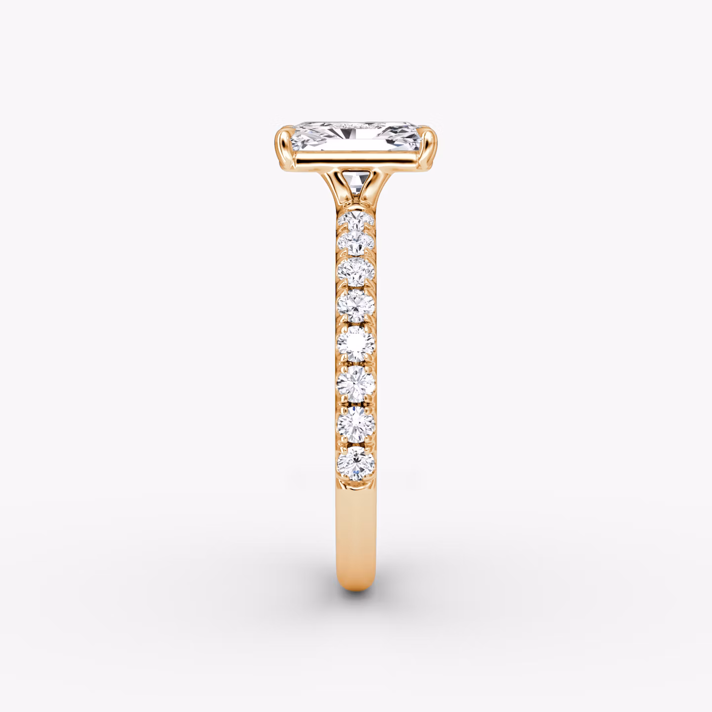 The Signature | Radiant | 14k | Rose Gold | bandAccent: Pavé | bandWidth: large | hiddenHalo: no | diamondOrientation: vertical | caratWeight: other