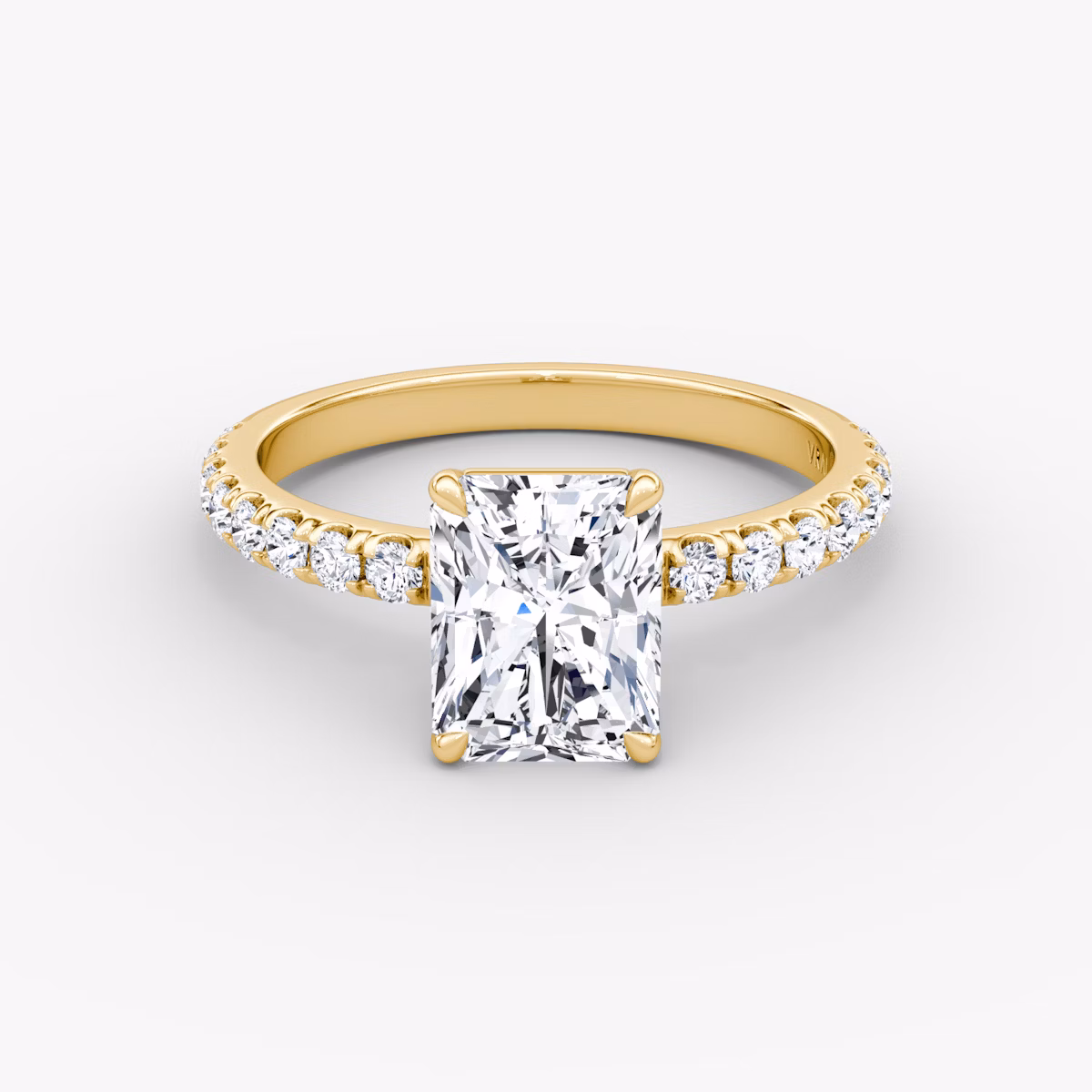 The Signature | Radiant | 18k | Yellow Gold | bandAccent: Pavé | bandWidth: large | hiddenHalo: no | diamondOrientation: vertical | caratWeight: other