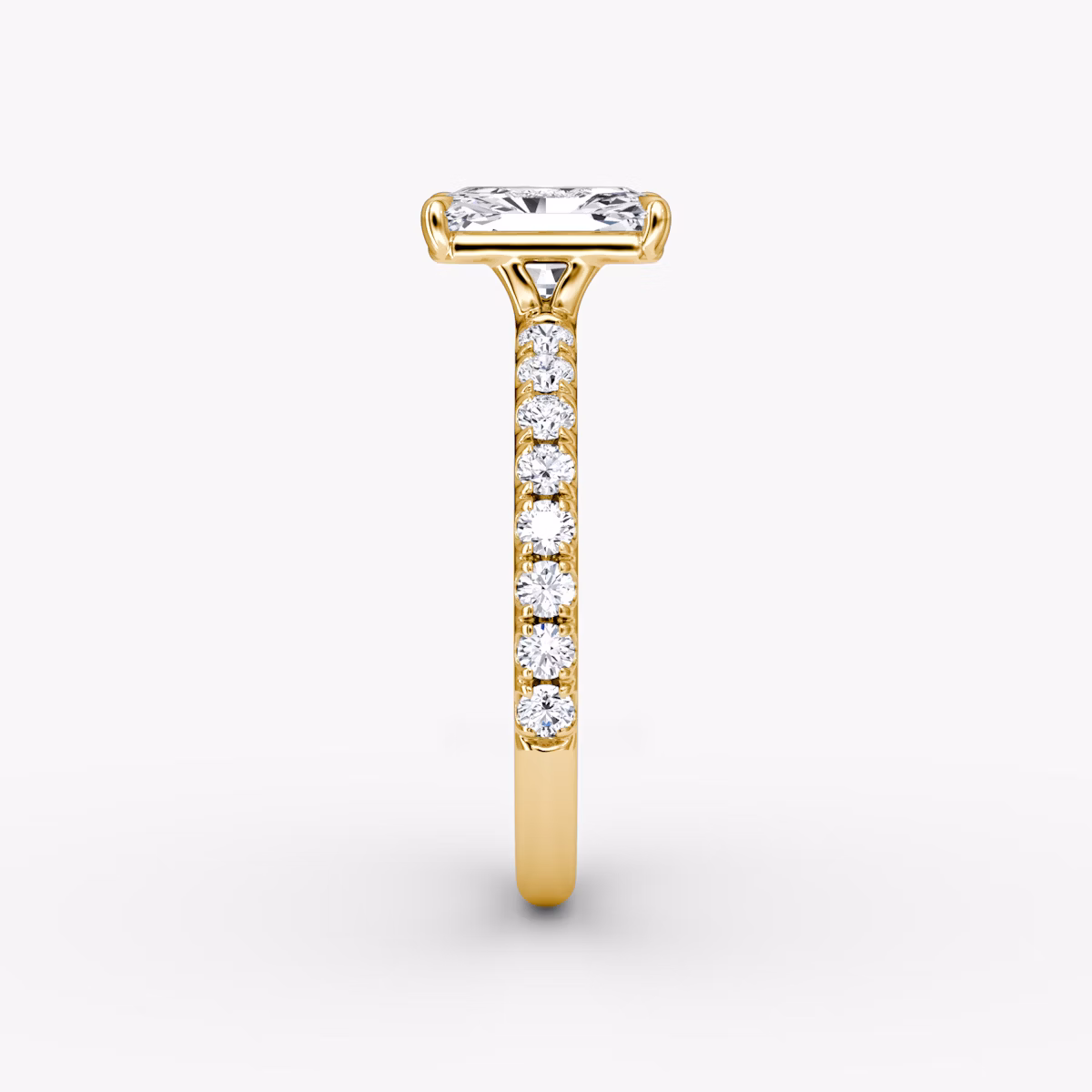 The Signature | Radiant | 18k | Yellow Gold | bandAccent: Pavé | bandWidth: large | hiddenHalo: no | diamondOrientation: vertical | caratWeight: other