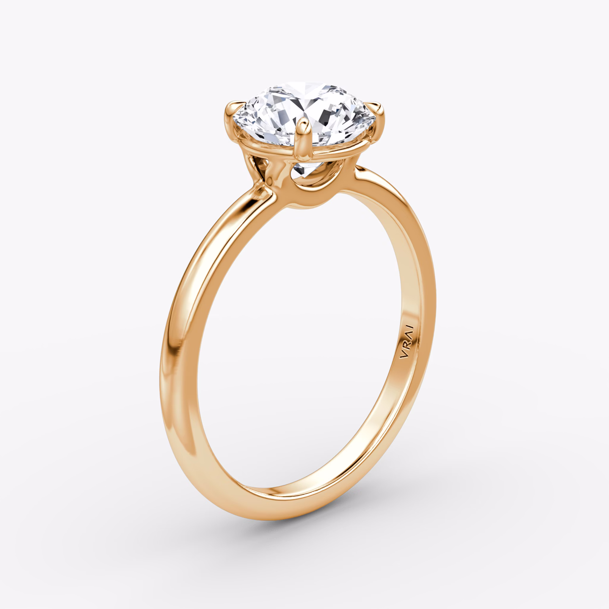 The Signature | Round Brilliant | 14k | Rose Gold | bandAccent: Plain | bandWidth: large | caratWeight: other | hiddenHalo: no | diamondOrientation: vertical