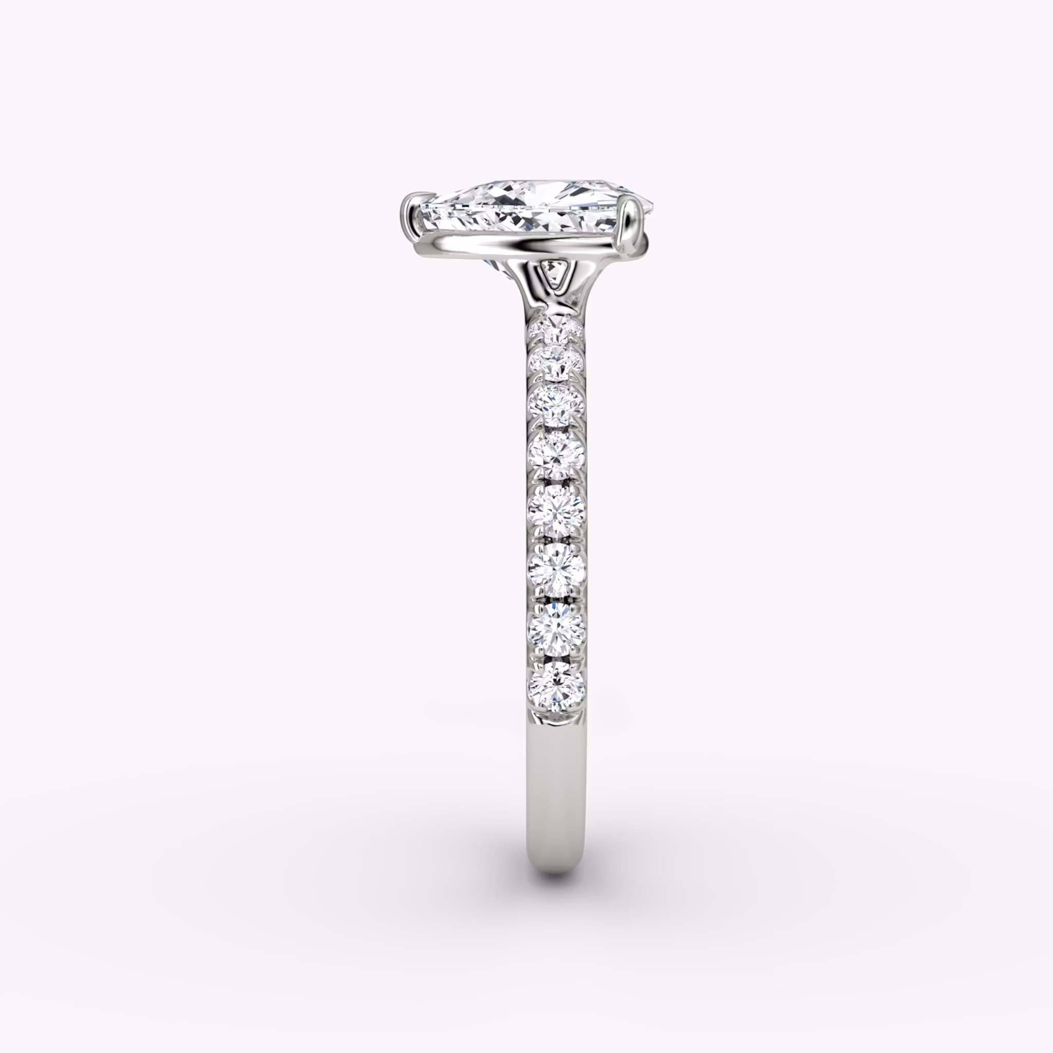 The Signature | Trillion | 18k | White Gold | bandAccent: Pavé | bandWidth: large | hiddenHalo: no | diamondOrientation: vertical | caratWeight: other