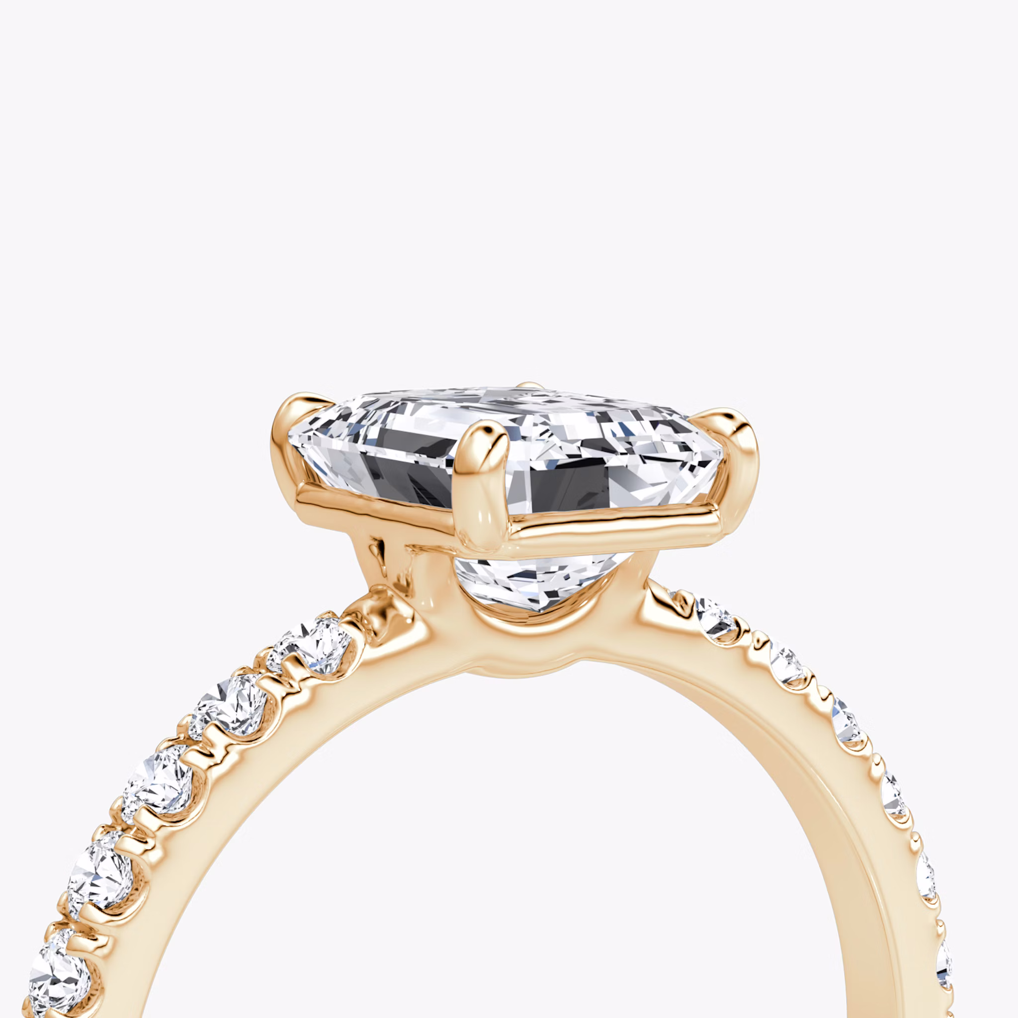 The Signature | Emerald | 14k | Rose Gold | bandAccent: Pavé | bandWidth: large | hiddenHalo: no | diamondOrientation: vertical | caratWeight: other