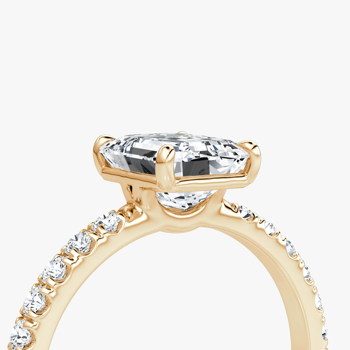 The Signature | Emerald | 14k | Rose Gold | bandAccent: Pavé | bandWidth: large | hiddenHalo: no | diamondOrientation: vertical | caratWeight: other