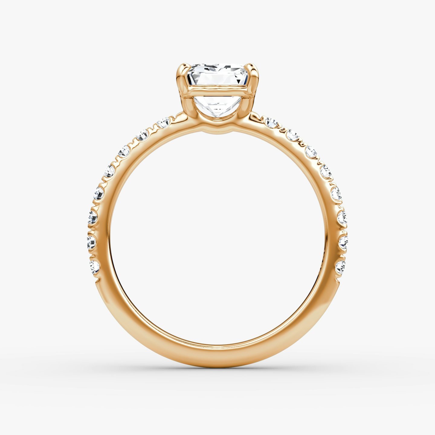 The Signature | Emerald | 14k | Rose Gold | bandAccent: Pavé | bandWidth: large | hiddenHalo: no | diamondOrientation: vertical | caratWeight: other
