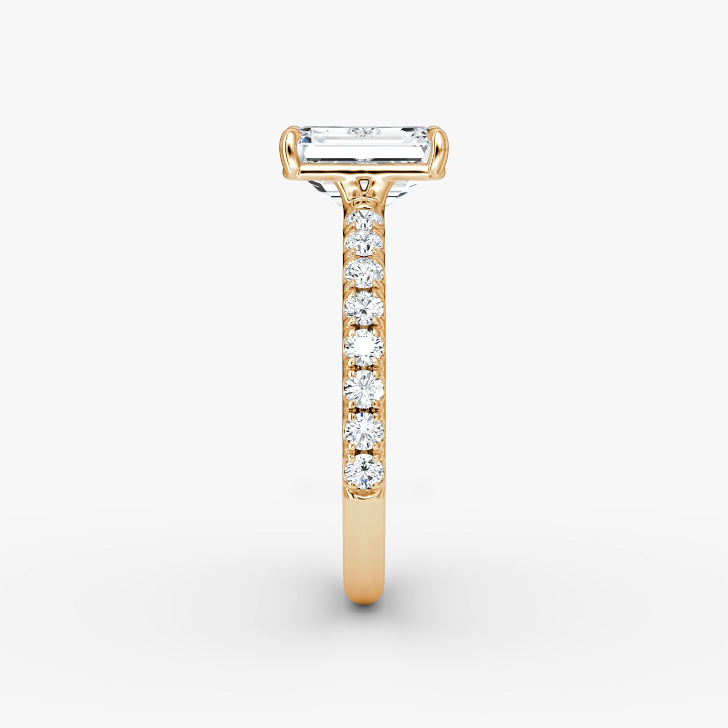 The Signature | Emerald | 14k | Rose Gold | bandAccent: Pavé | bandWidth: large | hiddenHalo: no | diamondOrientation: vertical | caratWeight: other