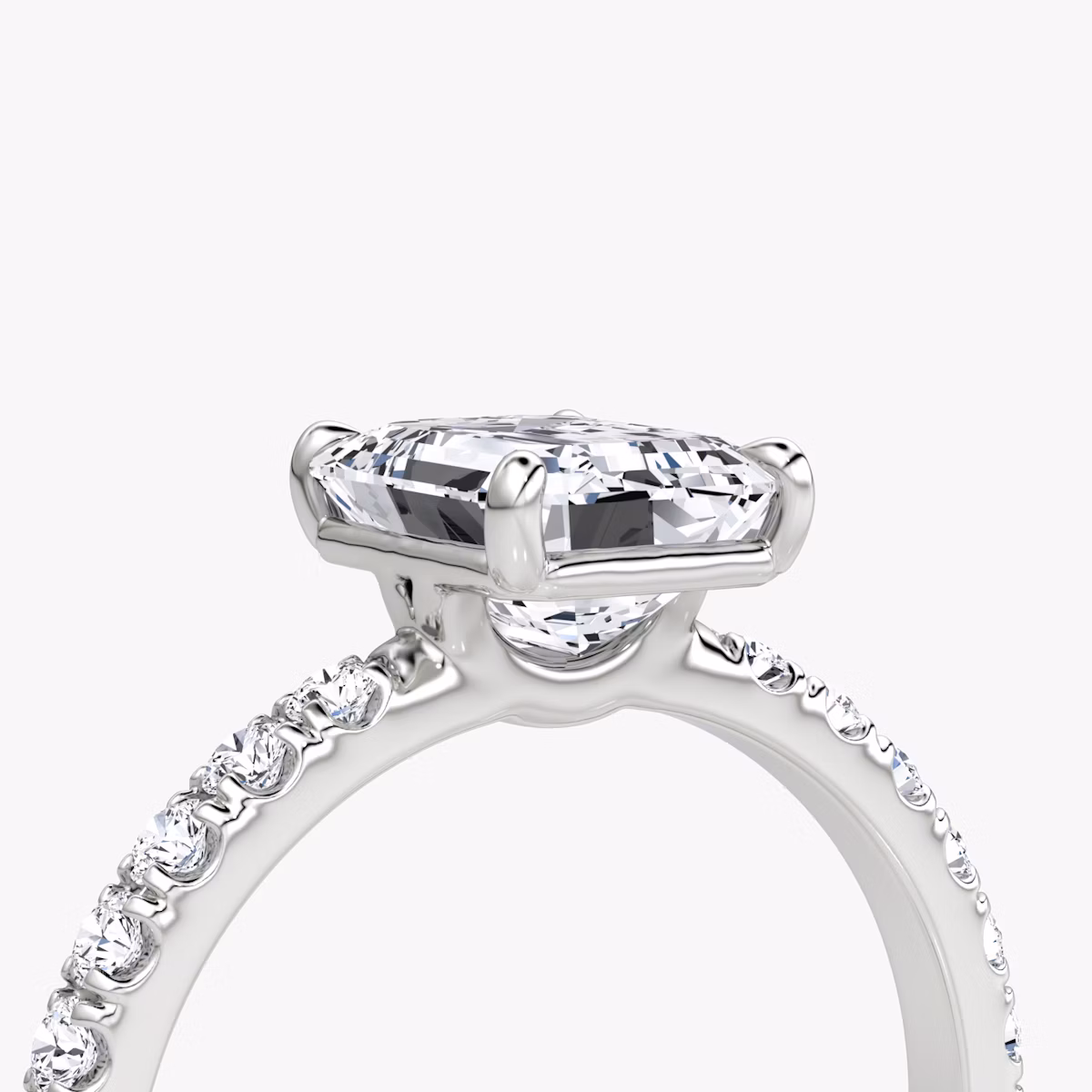 The Signature | Emerald | 18k | White Gold | bandAccent: Pavé | bandWidth: large | hiddenHalo: no | diamondOrientation: vertical | caratWeight: other