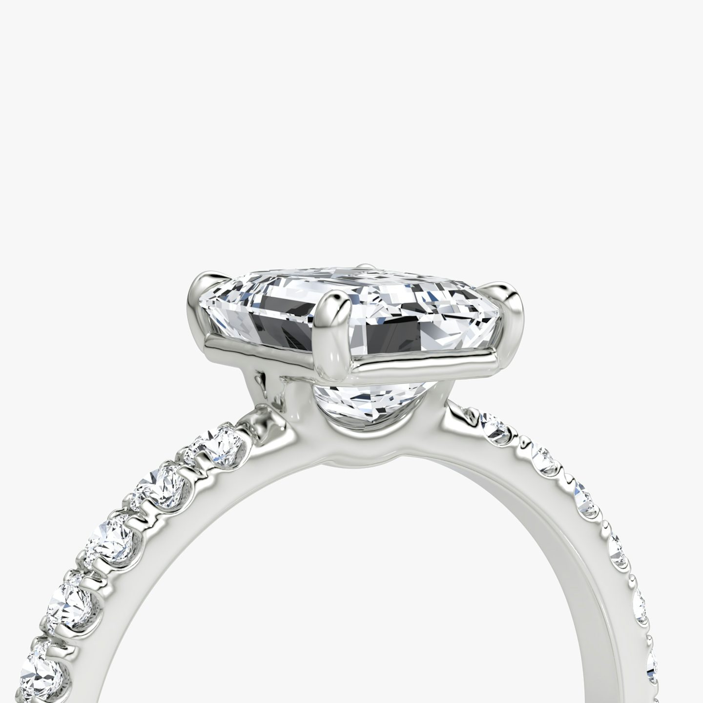 The Signature | Emerald | Platinum | bandAccent: Pavé | bandWidth: large | hiddenHalo: no | diamondOrientation: vertical | caratWeight: other
