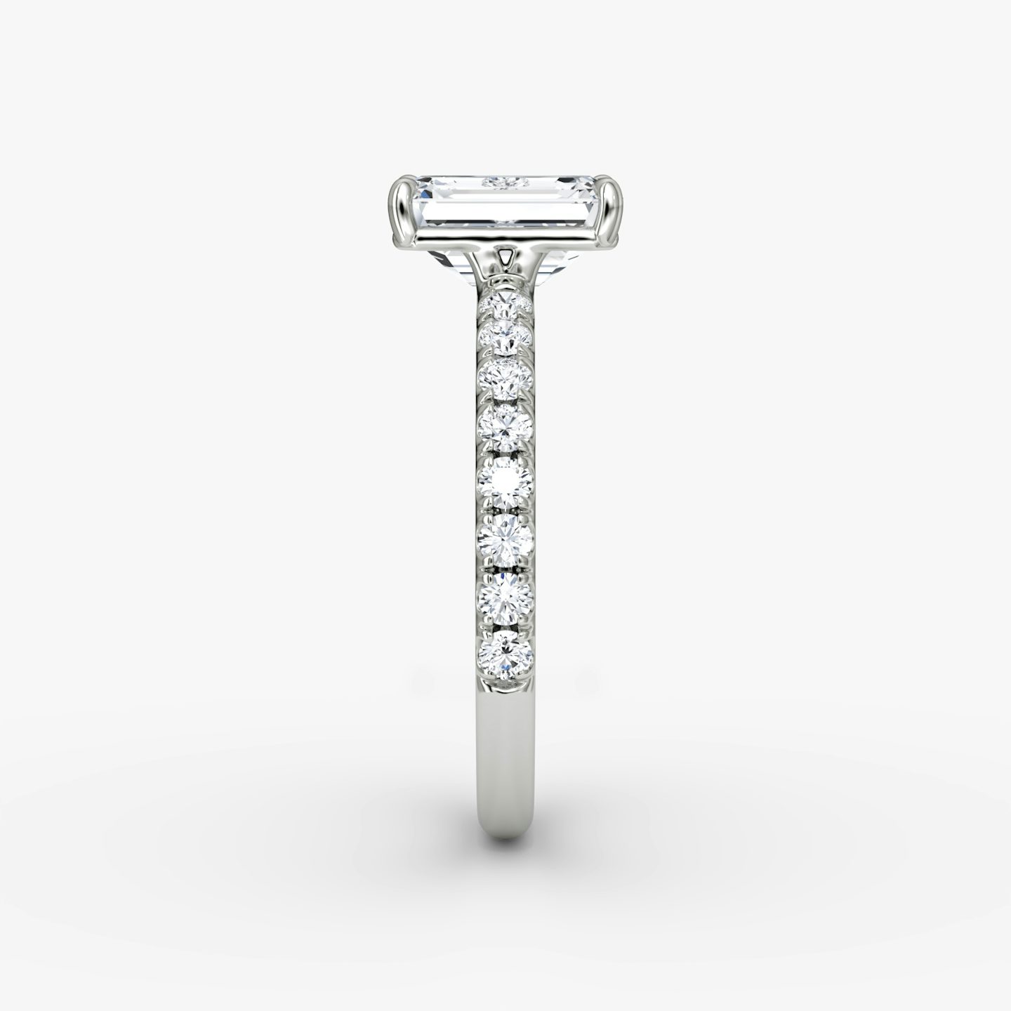 The Signature | Emerald | Platinum | bandAccent: Pavé | bandWidth: large | hiddenHalo: no | diamondOrientation: vertical | caratWeight: other