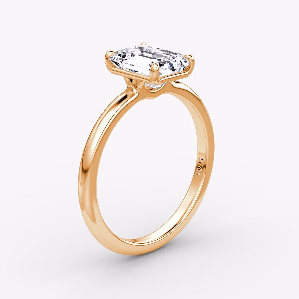 The Signature | Emerald | 14k | Rose Gold | bandAccent: Plain | bandWidth: large | hiddenHalo: no | diamondOrientation: vertical | caratWeight: other