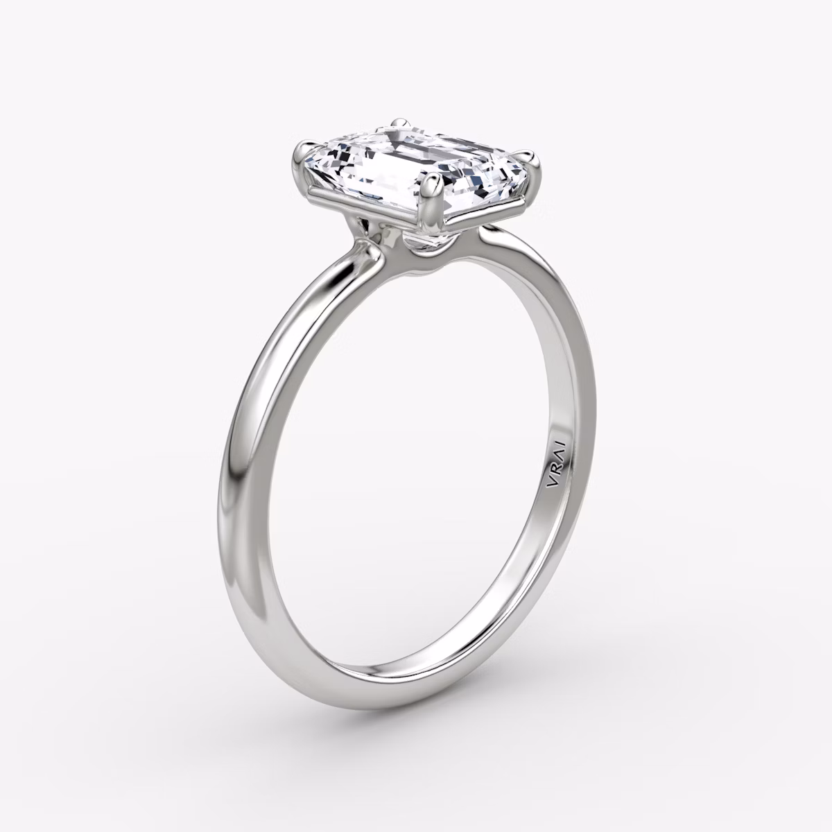 The Signature | Emerald | 18k | White Gold | bandAccent: Plain | bandWidth: large | hiddenHalo: no | diamondOrientation: vertical | caratWeight: other