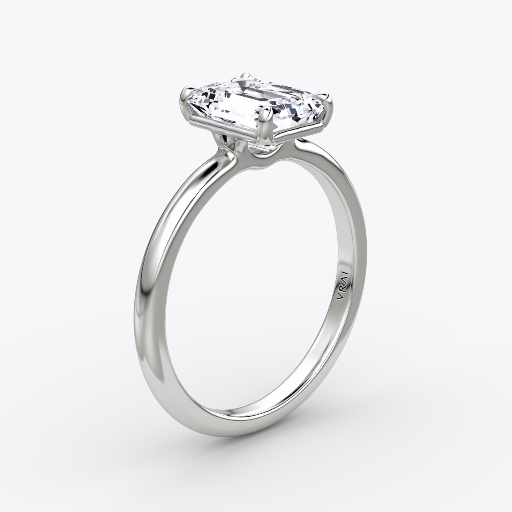 The Signature | Emerald | 18k | White Gold | bandAccent: Plain | bandWidth: large | hiddenHalo: no | diamondOrientation: vertical | caratWeight: other