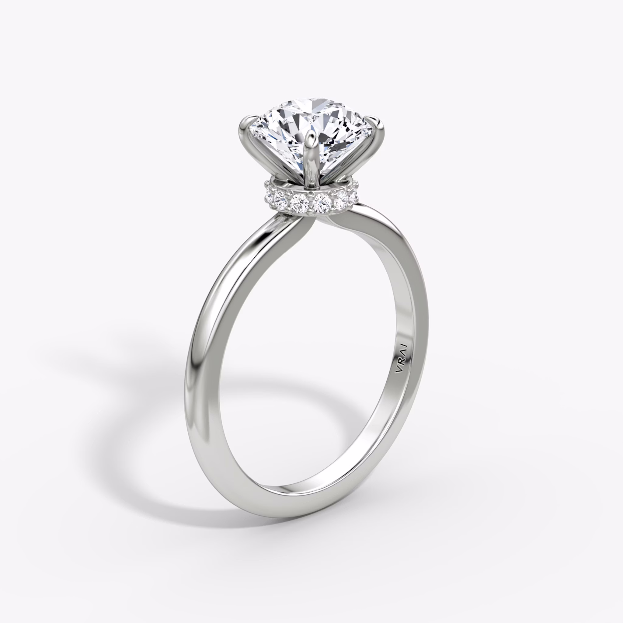 The Veiled Halo | Round Brilliant | 18k | White Gold | bandAccent: Plain | caratWeight: 2.0ct | diamondOrientation: vertical
