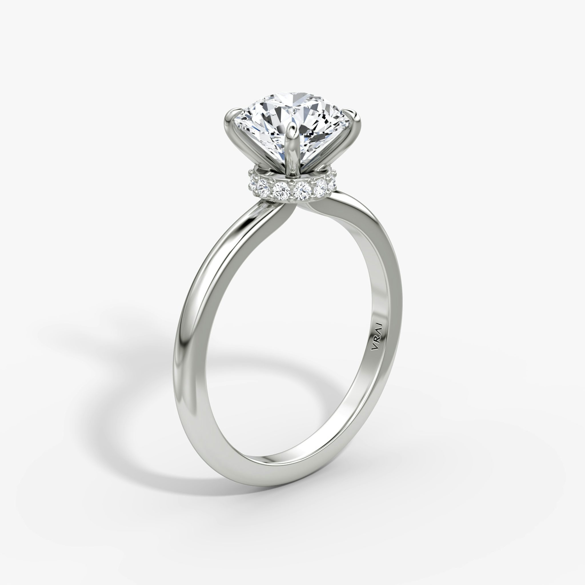 The Veiled Halo | Round Brilliant | 18k | White Gold | bandAccent: Plain | caratWeight: 2.0ct | diamondOrientation: vertical