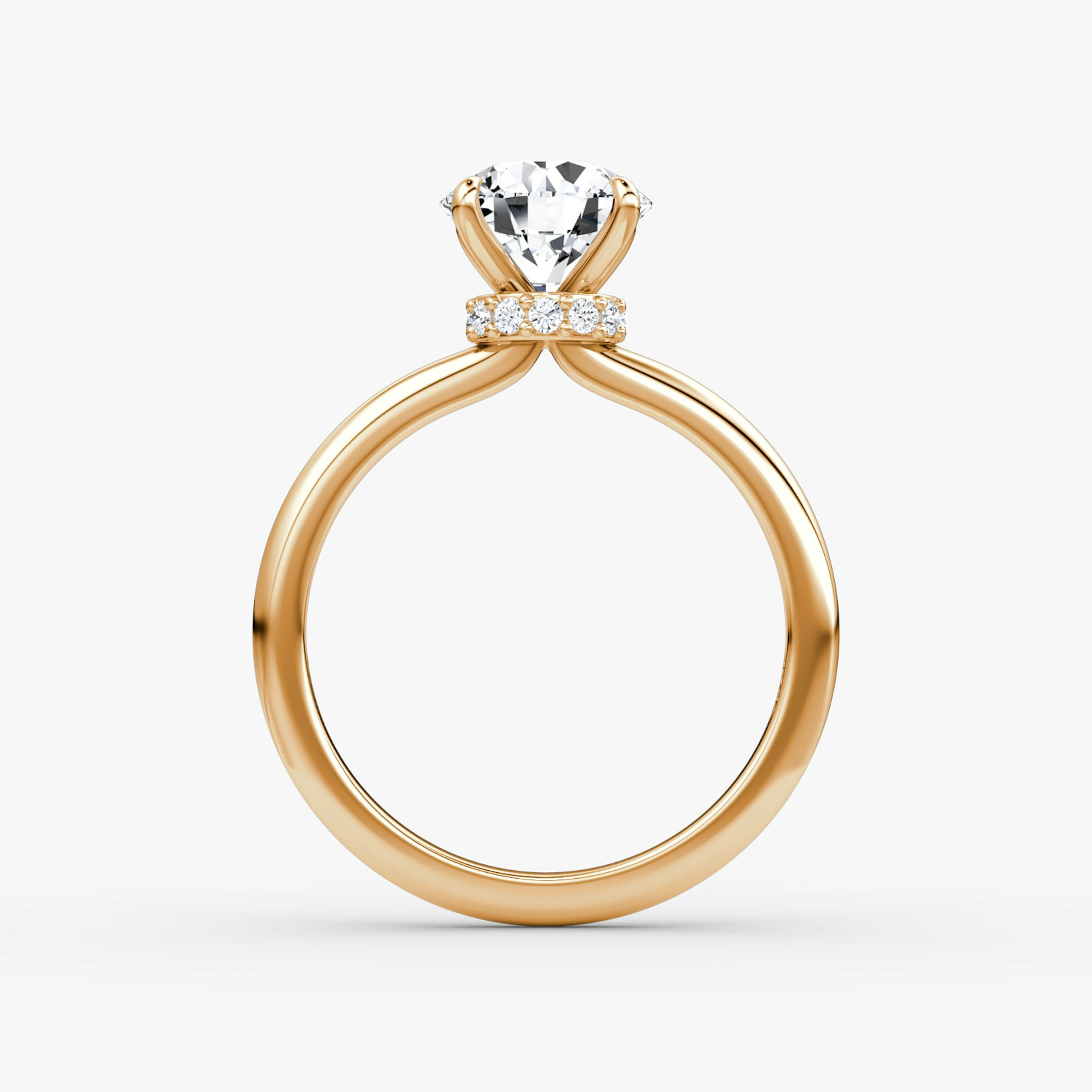 The Veiled Halo | Round Brilliant | 14k | Rose Gold | bandAccent: Plain | caratWeight: 1.0ct | diamondOrientation: vertical