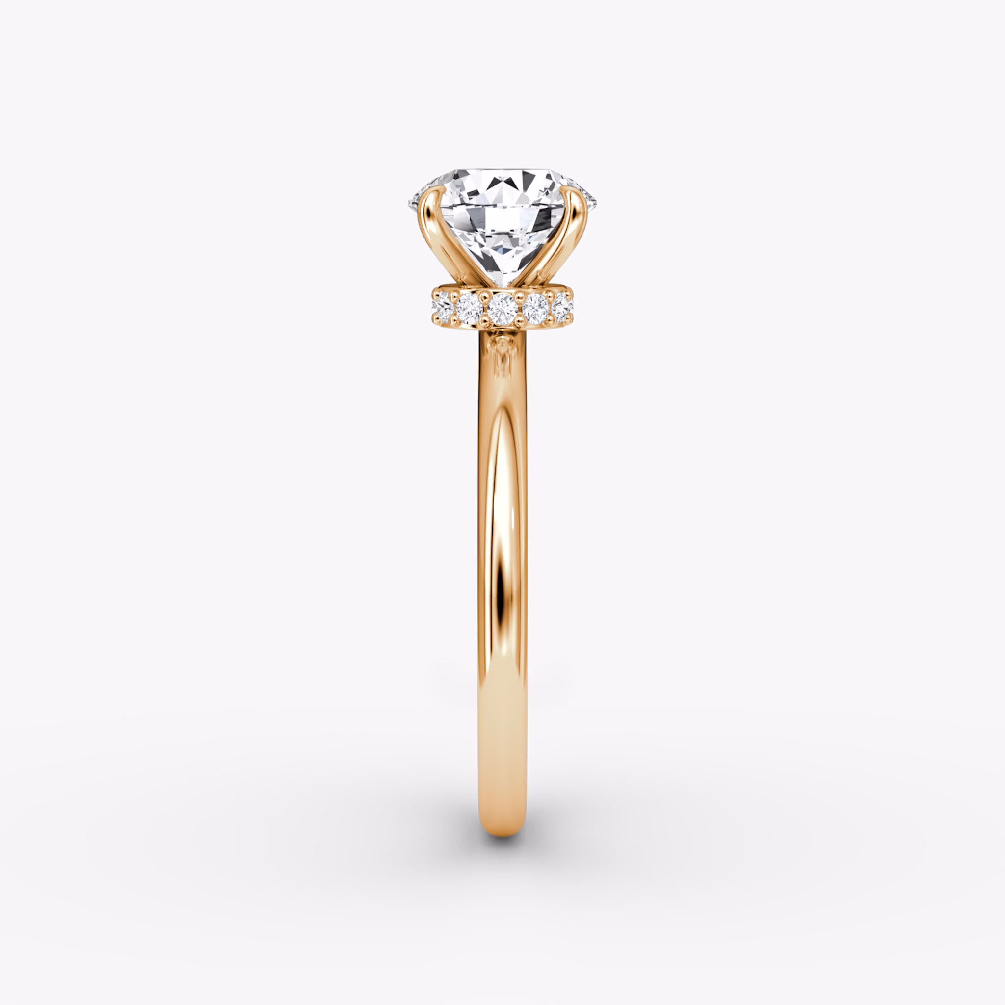 The Veiled Halo | Round Brilliant | 14k | Rose Gold | bandAccent: Plain | caratWeight: 1.0ct | diamondOrientation: vertical