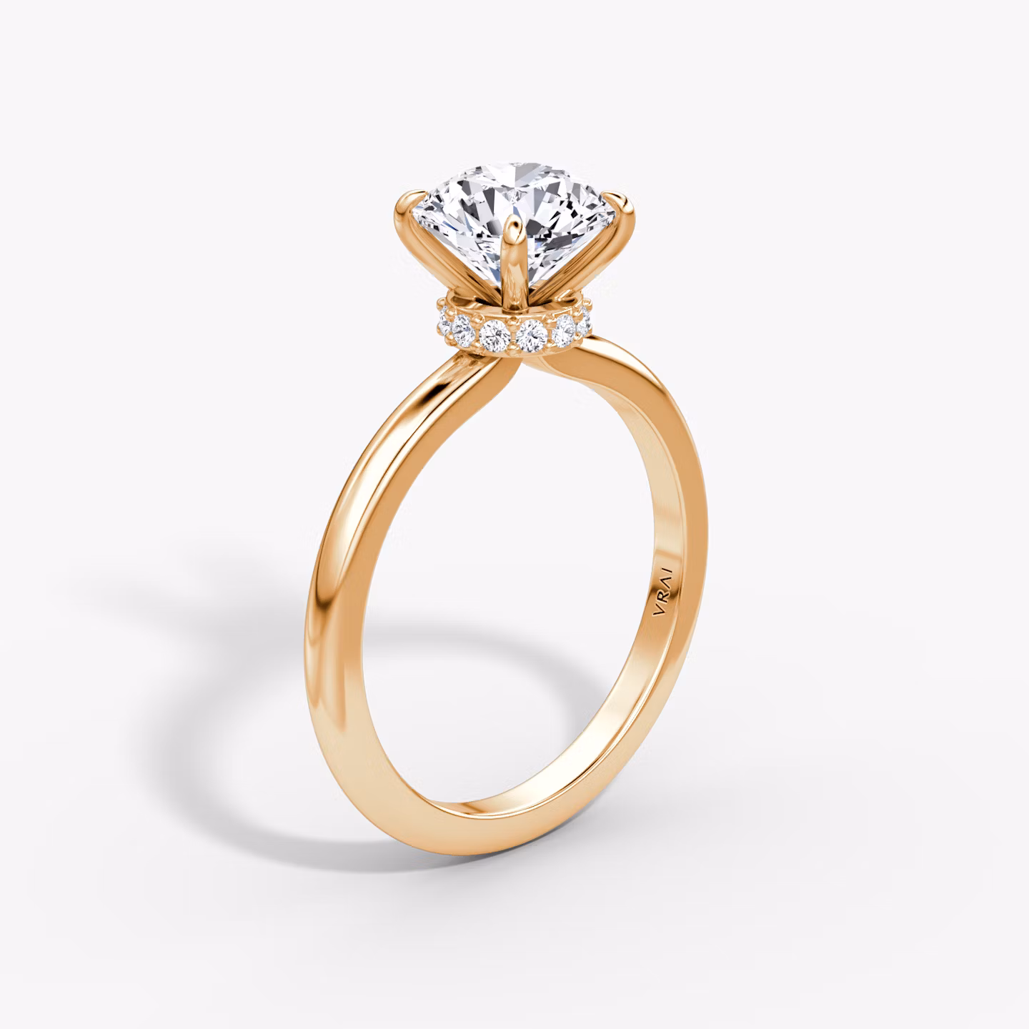 The Veiled Halo | Round Brilliant | 14k | Rose Gold | bandAccent: Plain | caratWeight: 2.0ct | diamondOrientation: vertical