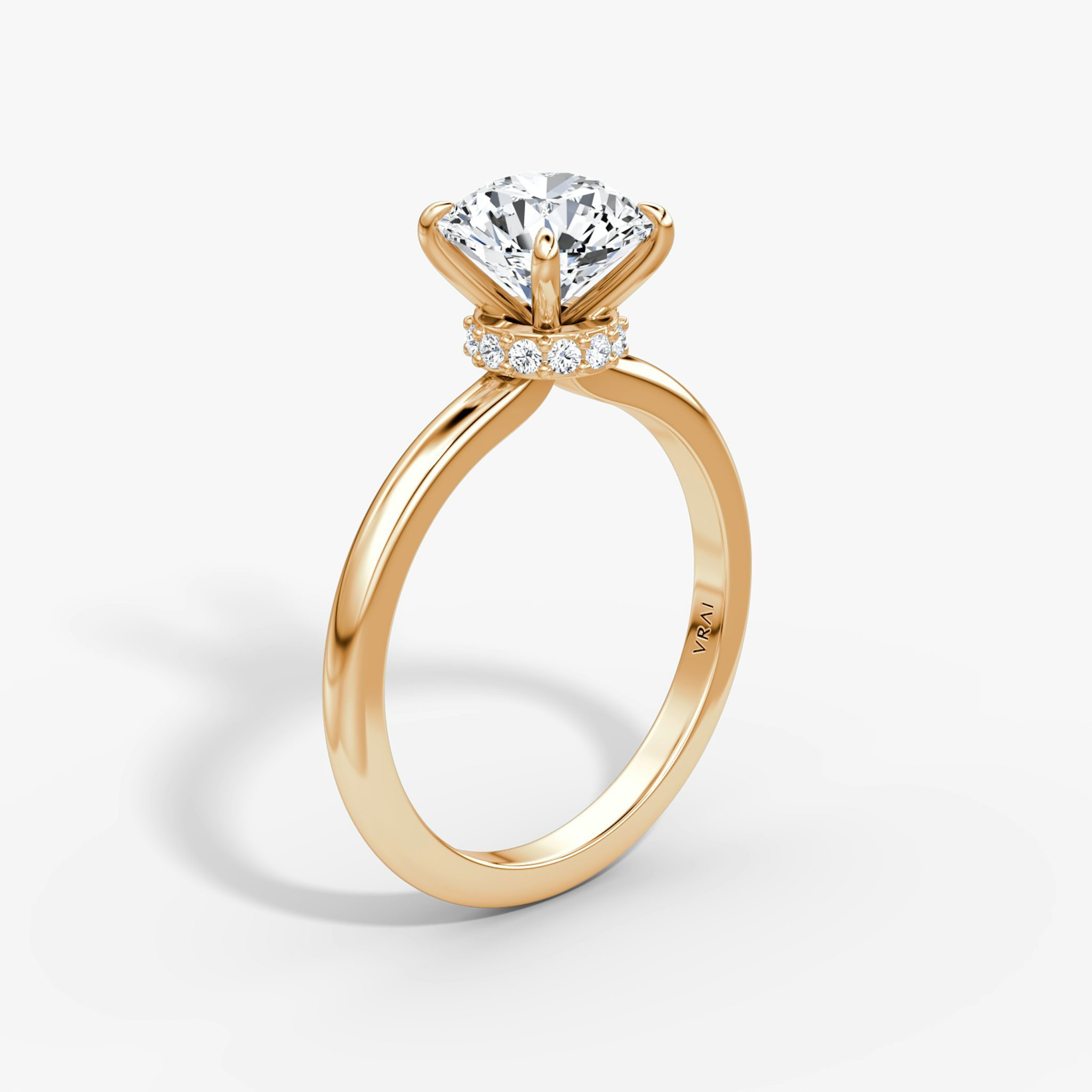 The Veiled Halo | Round Brilliant | 14k | Rose Gold | bandAccent: Plain | caratWeight: 1.0ct | diamondOrientation: vertical