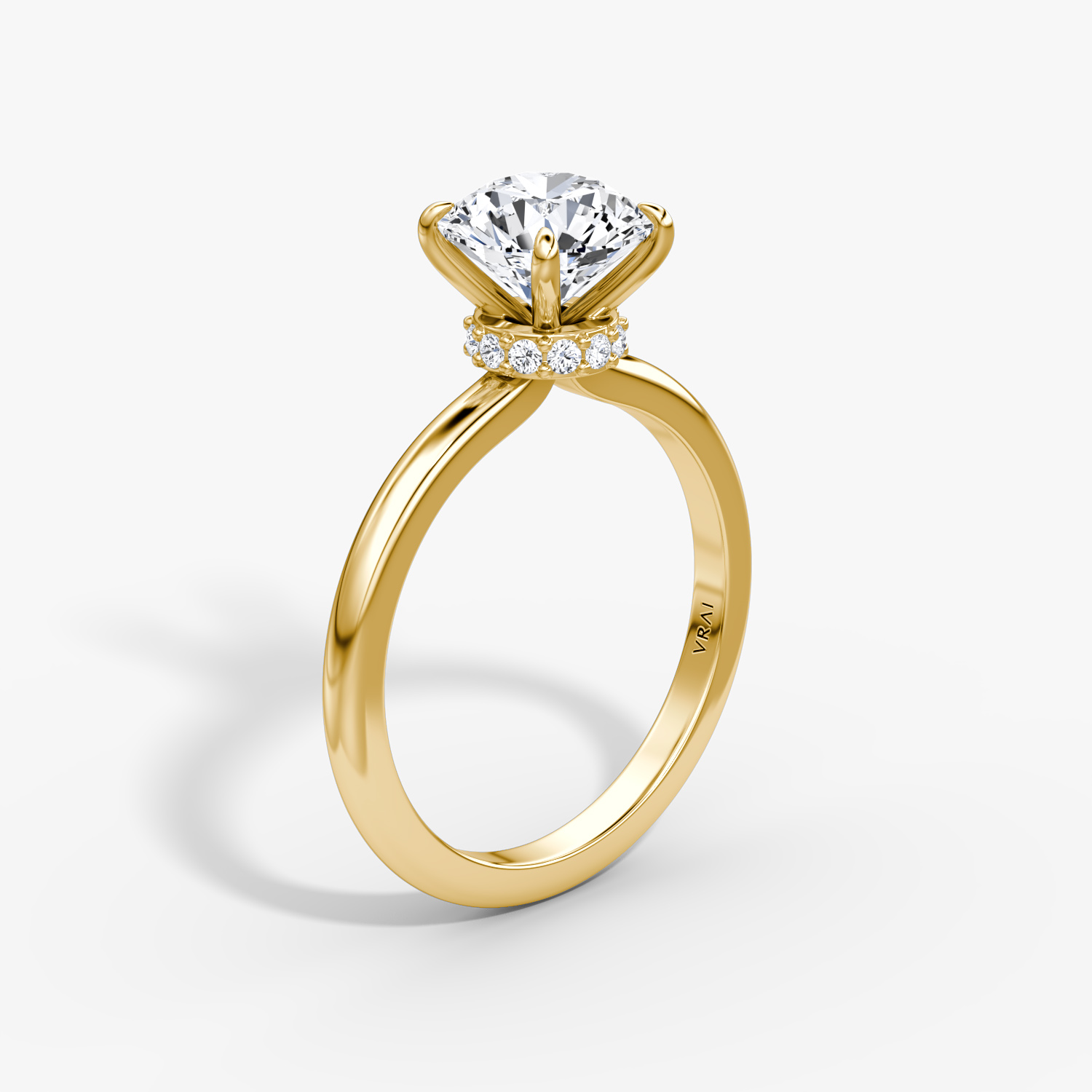 The Veiled Halo Round Brilliant Engagement Ring | Plain Band | Yellow Gold