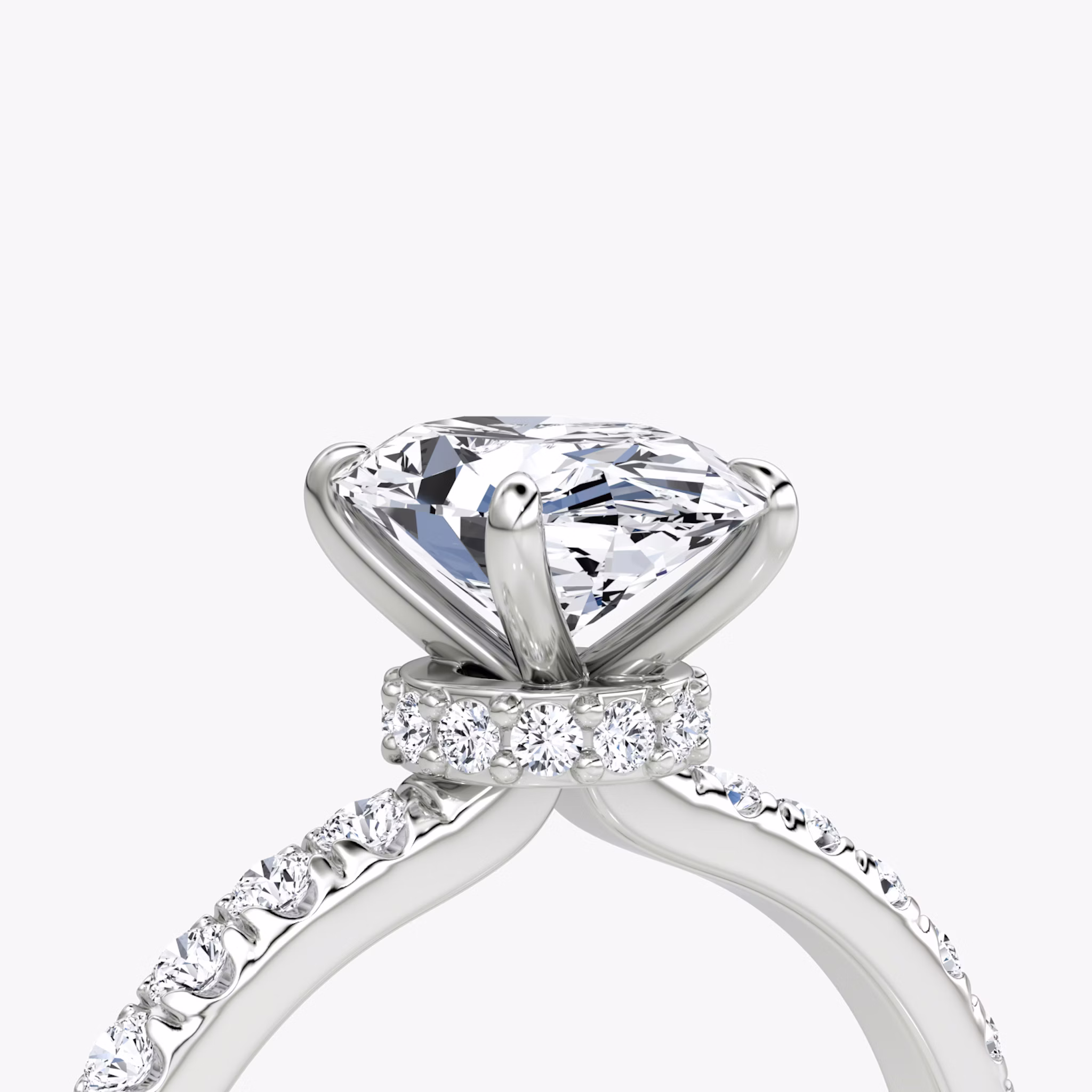 The Veiled Halo | Oval | Platinum | bandAccent: Pavé | diamondOrientation: vertical | caratWeight: other