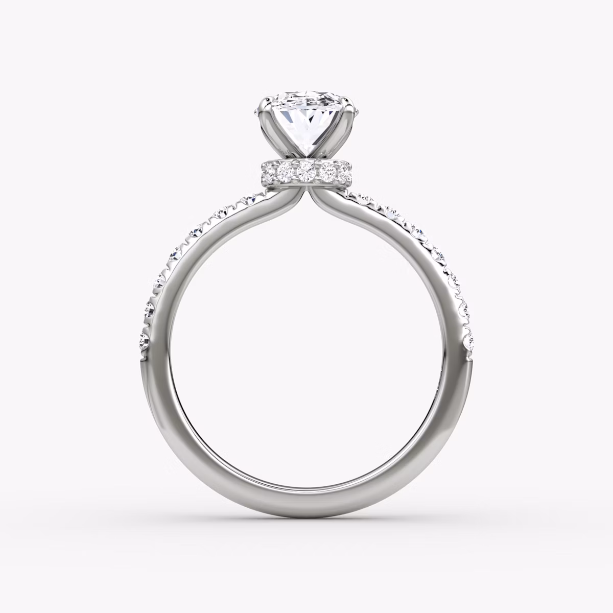 The Veiled Halo | Oval | Platinum | bandAccent: Pavé | diamondOrientation: vertical | caratWeight: other